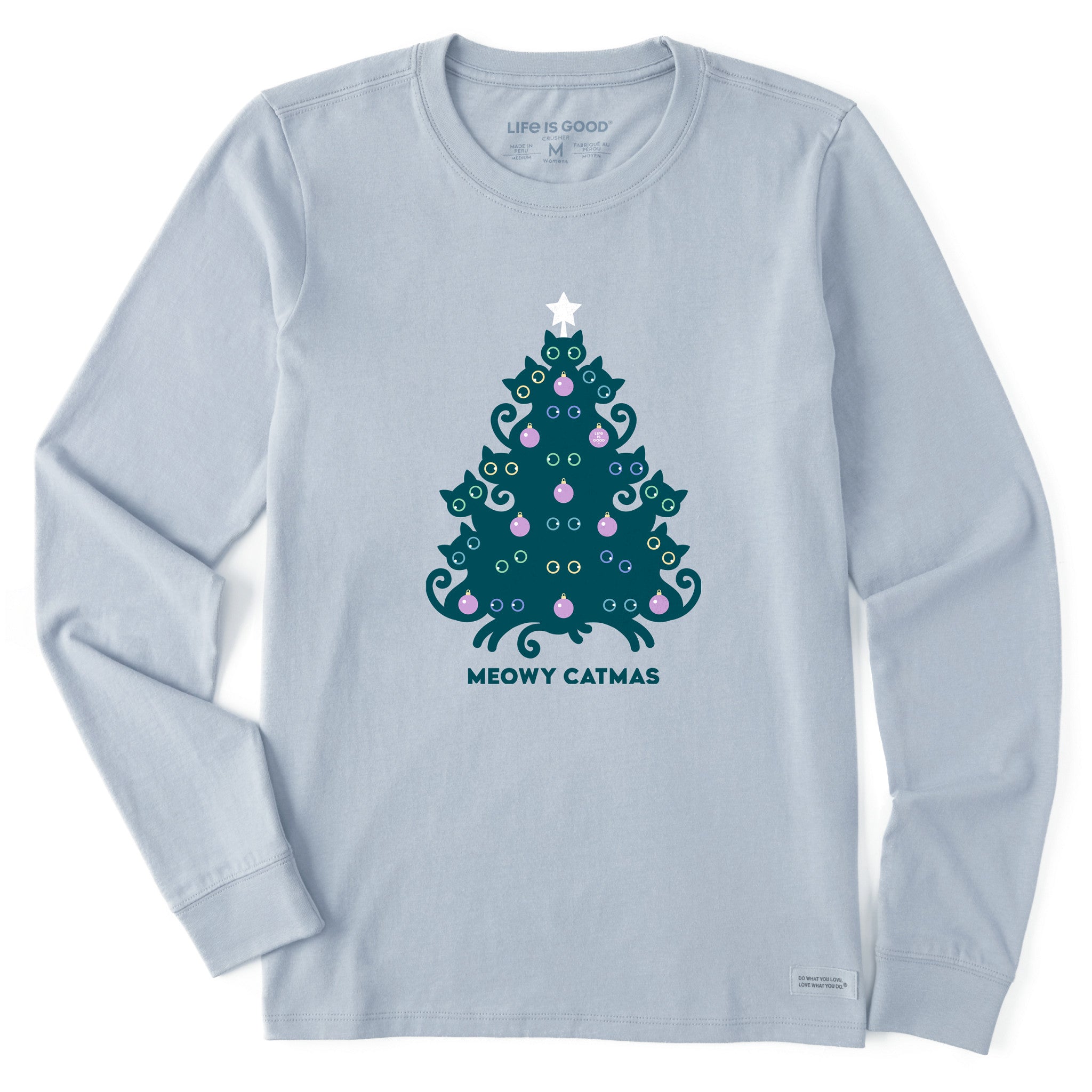 Product image for "Women's Meowy Catmas Cat Christmas Tree Long Sleeve Crusher Tee" ||150241_1