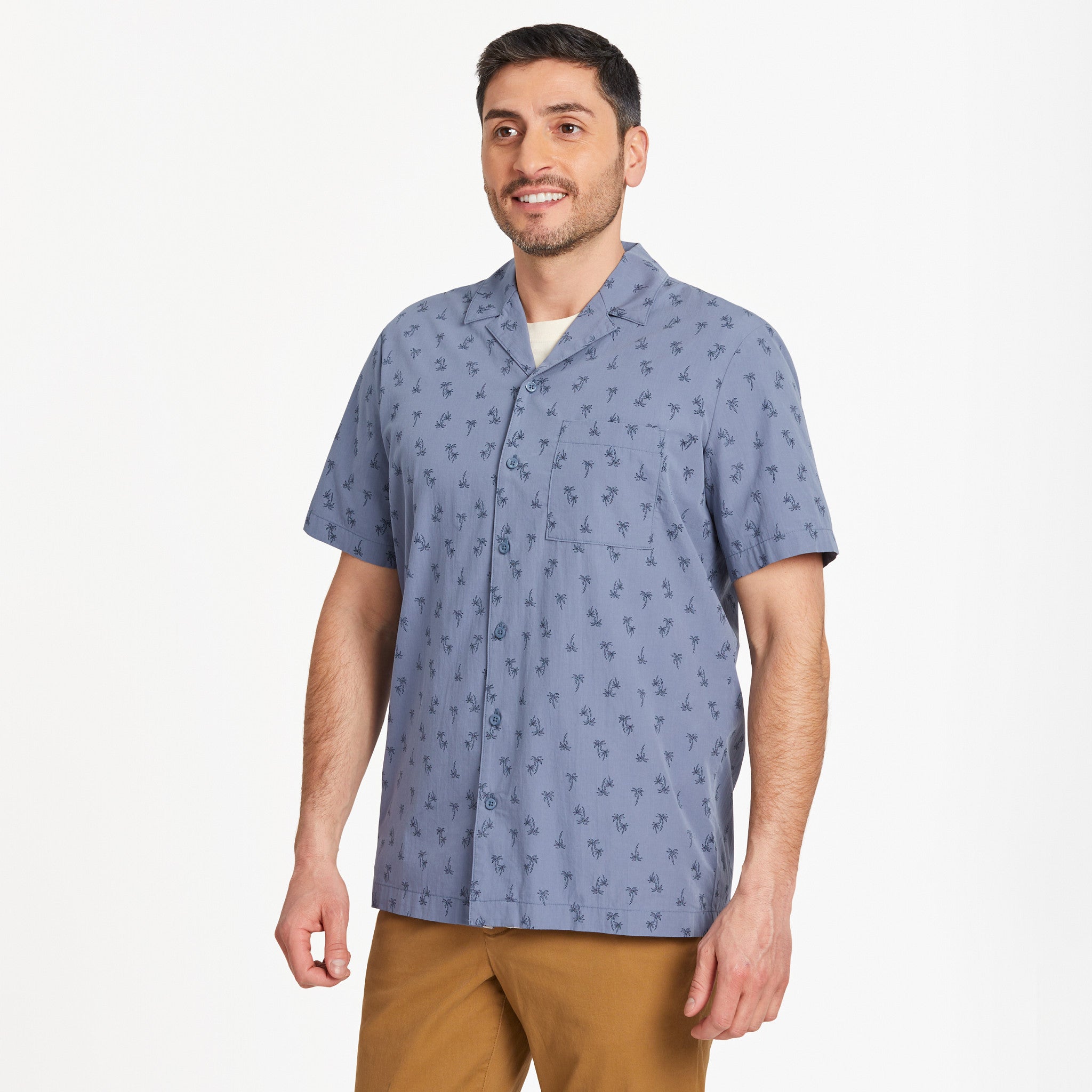 Life is Good Men's Simple Palm Pattern Camp Shirt in Darkest Blue | Size XL