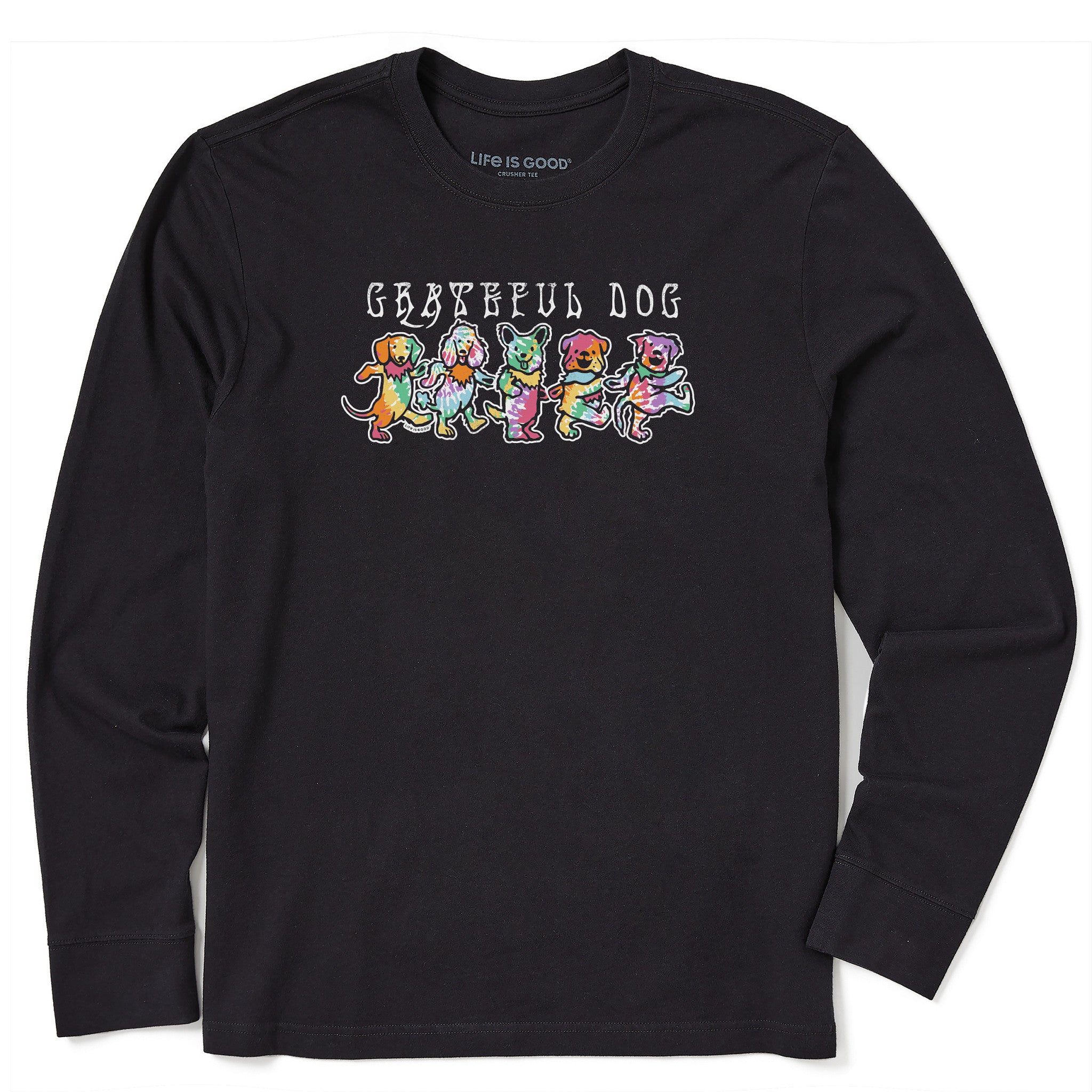 Men's Tie Dye Grateful Dog Long Sleeve Crusher Tee | Shop Life is Good