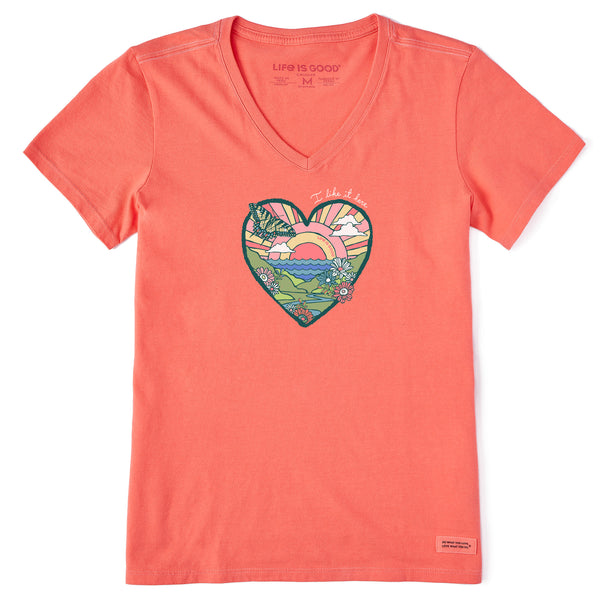 (取寄) ライフイズグッド ビーチ デザイン ハート ショート スリーブ ヴィー Life is Good Beach Design Heart Short Sleeve Crusher? Vee Raspberry Pink Women's Beach Design Heart Short Sleeve Crusher Vee | Shop