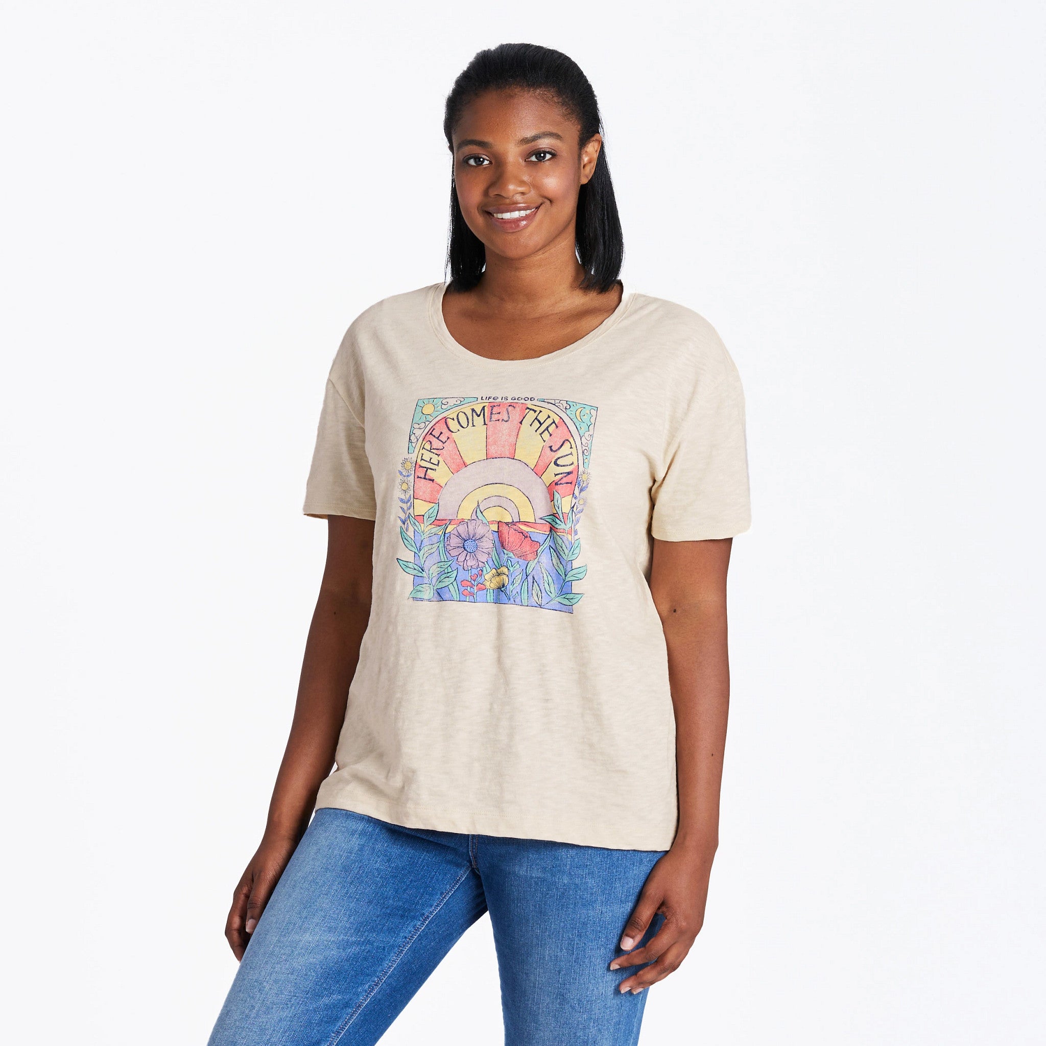 Women's Here Comes The Sun Hippie Relaxed Fit Short Sleeve Slub