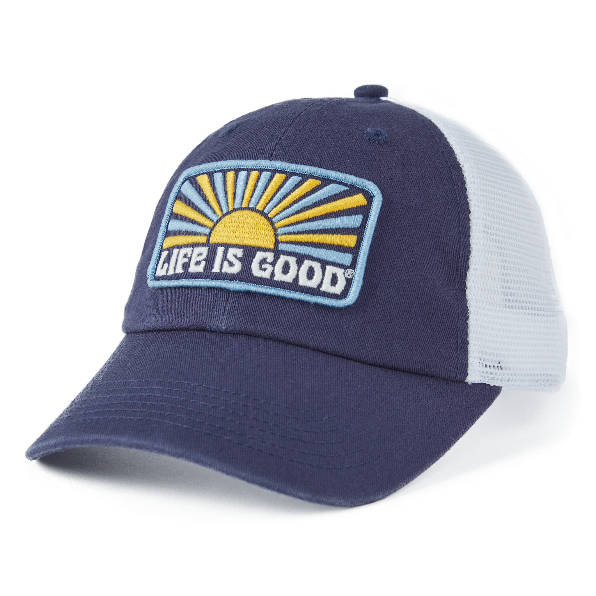 Life Is Good Cap La Vida Es Buena Trucker Mesh Snapback Hat Cap Life Is Good Three Pines Patch Trucker Hat - Birch White  main image 3