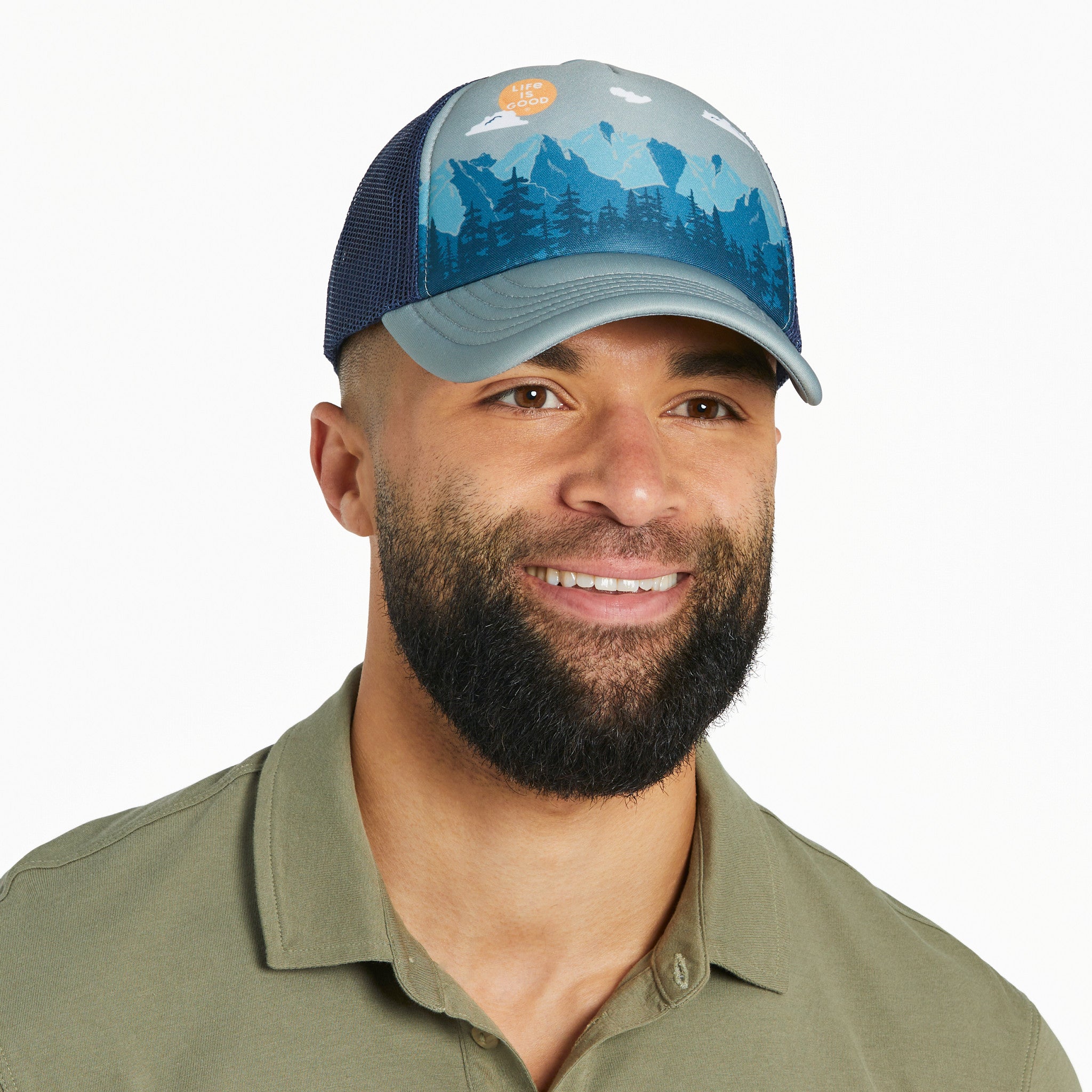 Adult Unisex Mountain Forest Scene Trucker Hat | Shop Life is Good