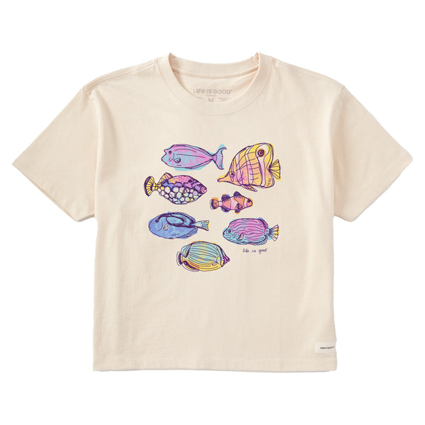 Women's Watercolor Tropical Fish Short Sleeve Crusher Boxy