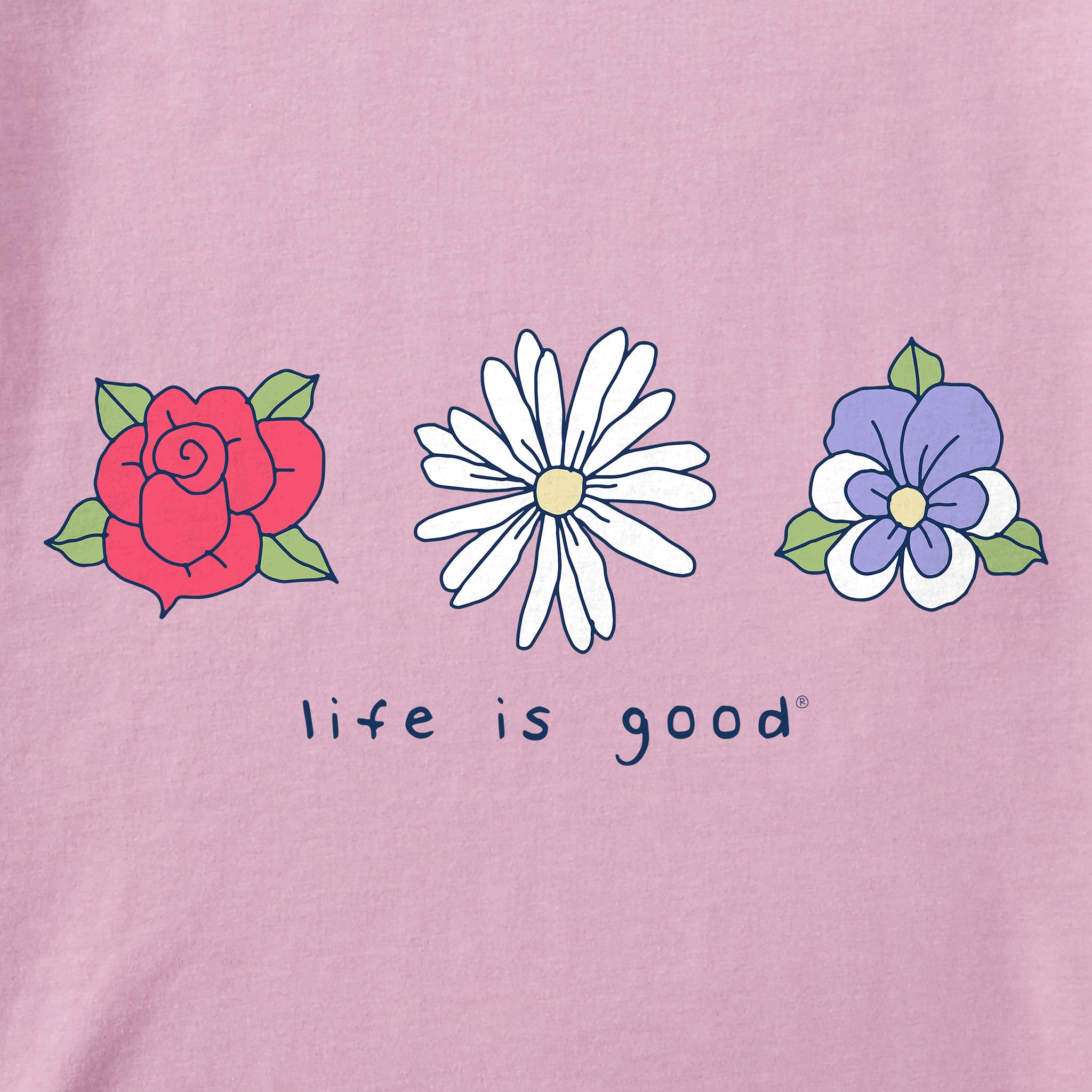 Women's 3 Flowers Rose Daisy Pansy Long Sleeve Crusher Tee