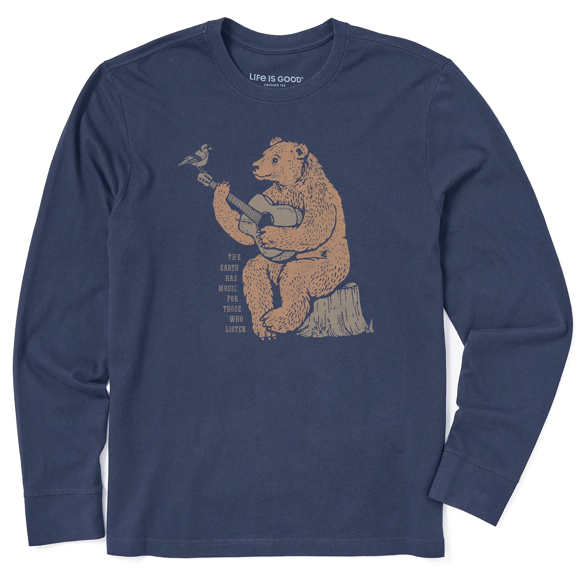 Men's Earth Has Music Guitar Bear Long Sleeve Crusher Tee | Shop