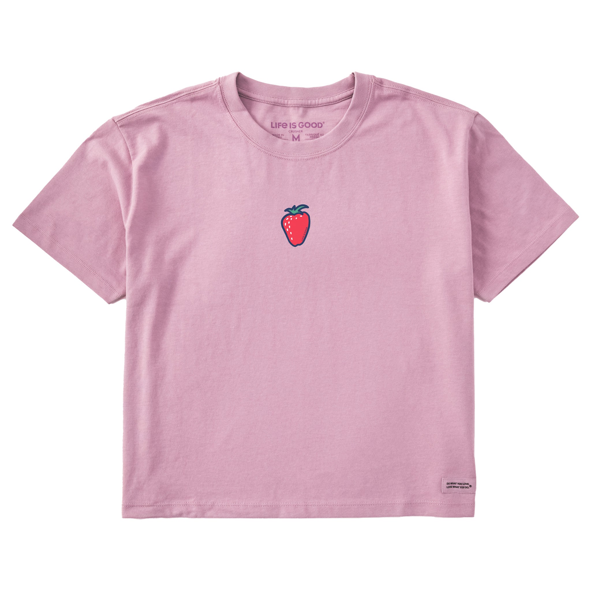simple♡life Women's Simple Strawberry Short Sleeve Crusher Boxy Tee