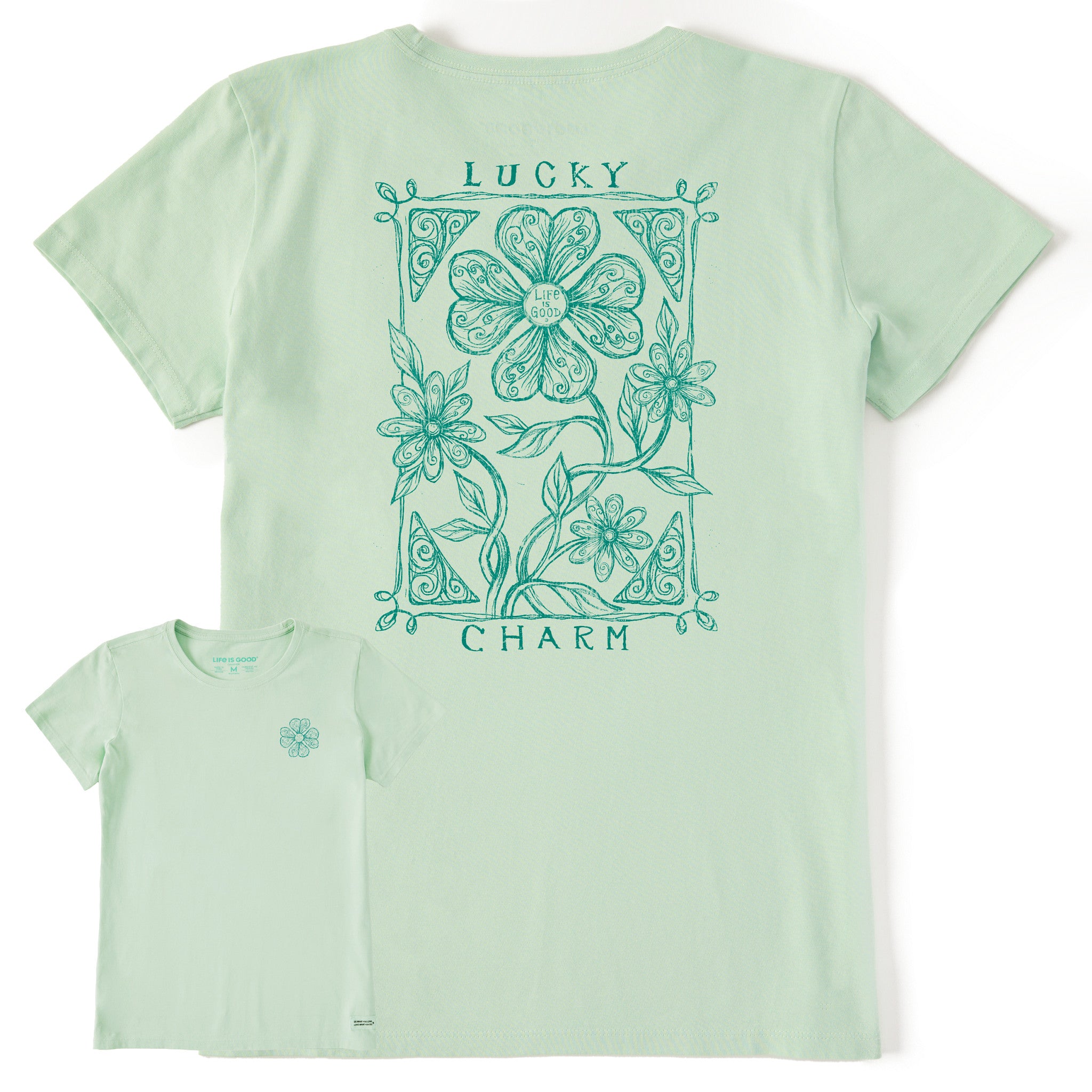 Women's Lucky Charm Clover & Flowers Short Sleeve Crusher Tee