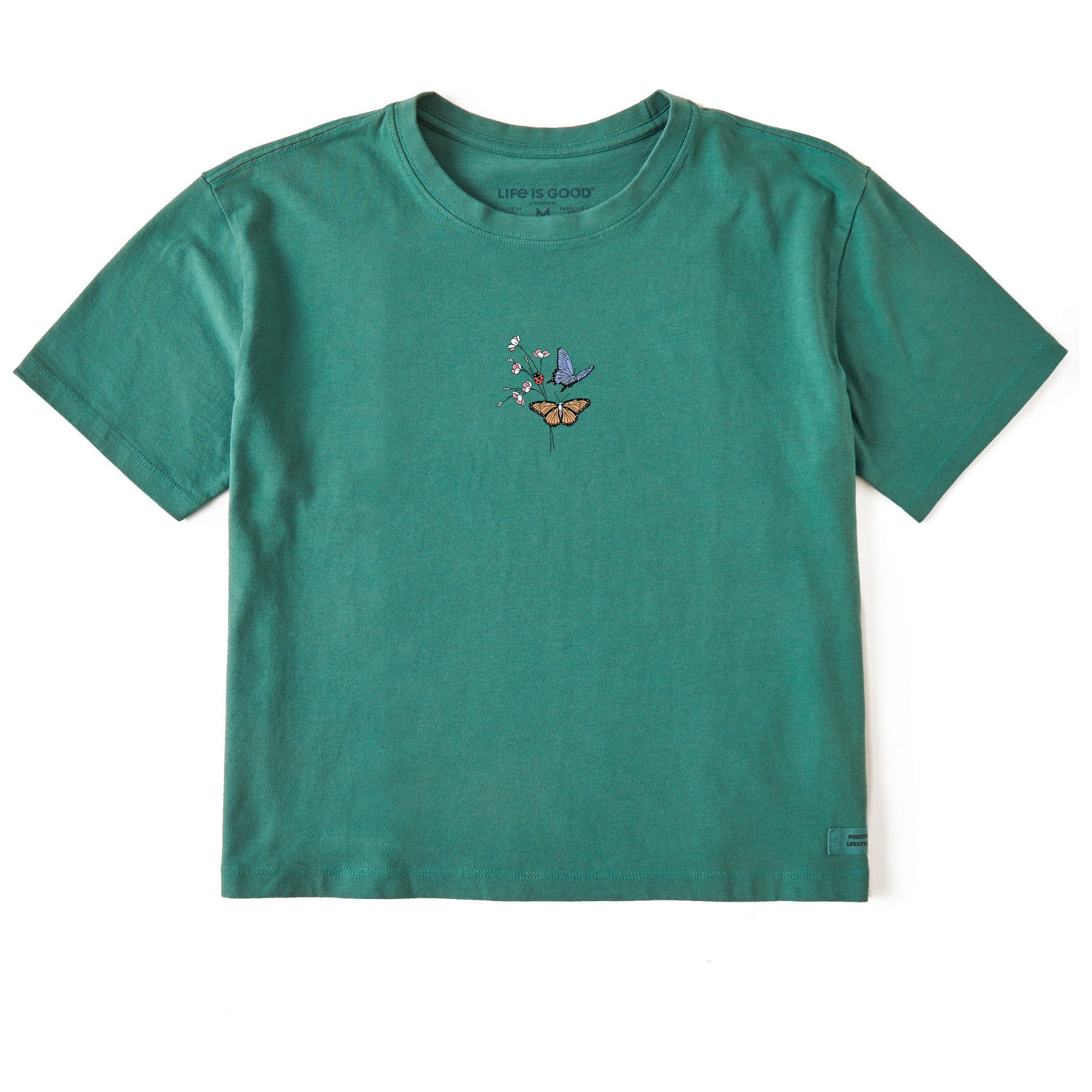 Women's Butterflies & Ladybug Flowers Short Sleeve Crusher Boxy