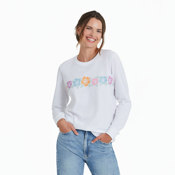 Women's Row of Hibiscus Long Sleeve Crusher Tee | Shop Life is Good
