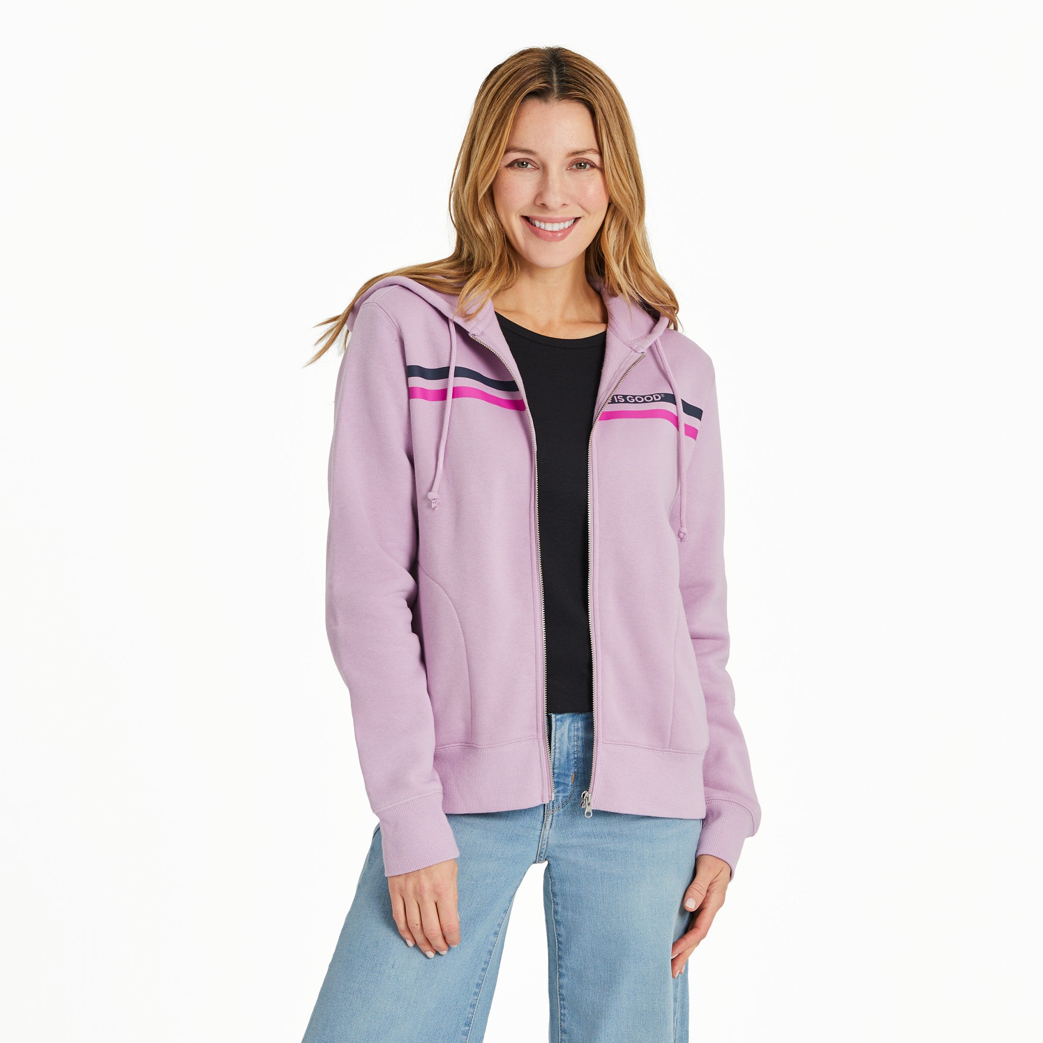 Women's LIG Two Stripes Good Vibes Fleece Zip Hoodie | Shop