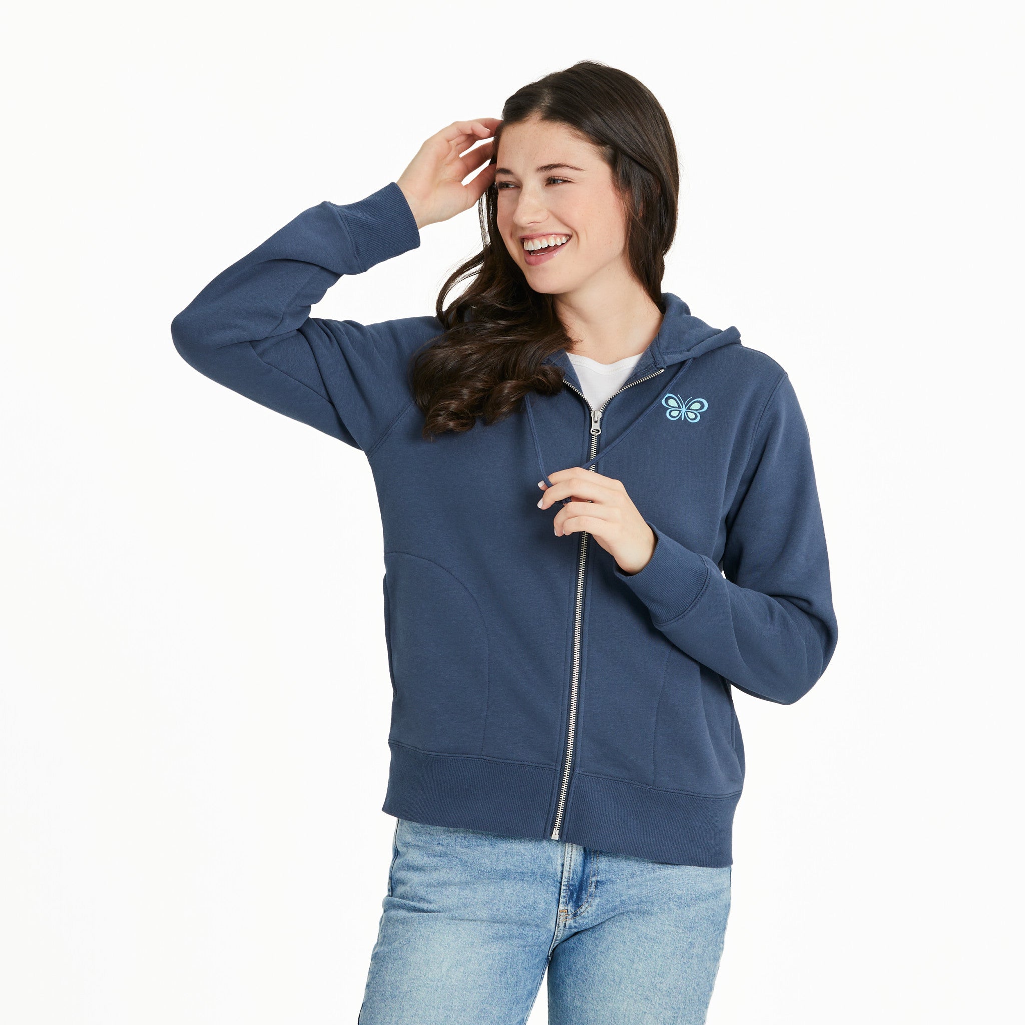 Women's Simple Butterfly Good Vibes Fleece Zip Hoodie | Shop Life