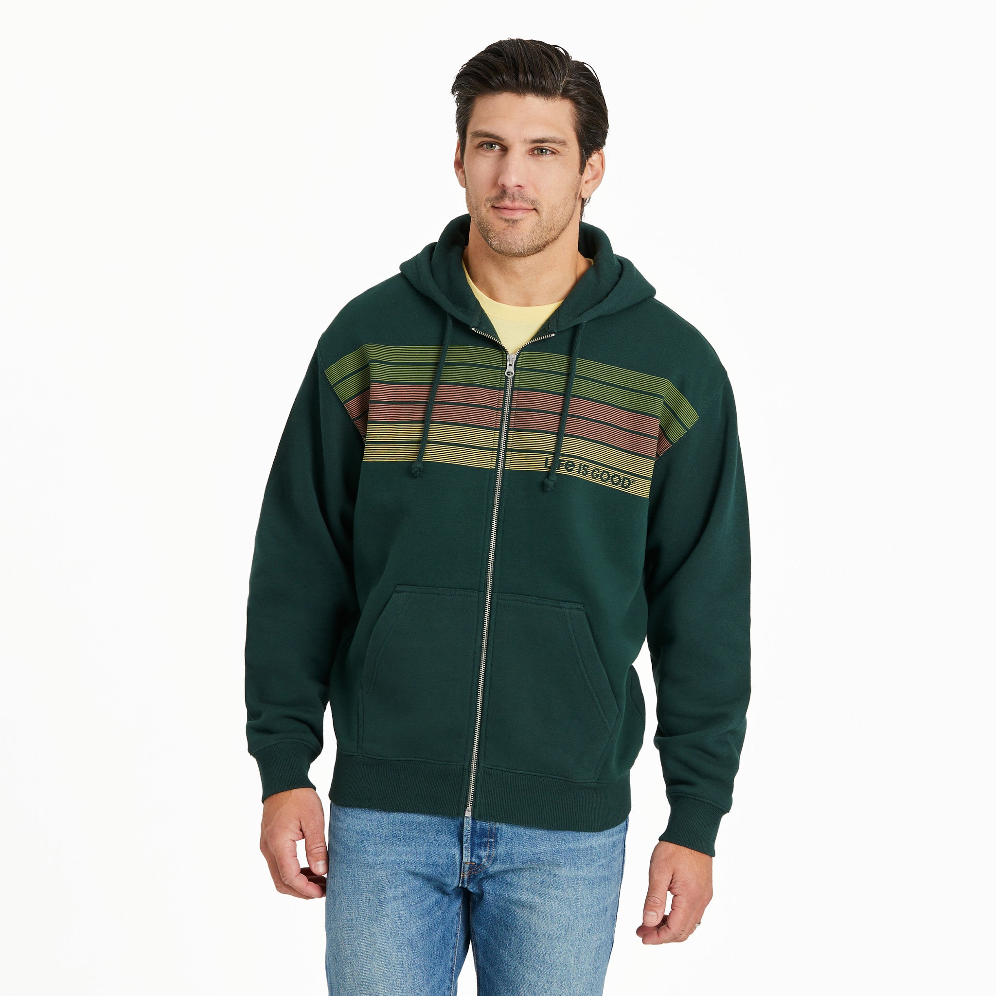 トップス D's Life Men's Three Striped Block Good Vibes Fleece Zip Hoodie | Shop Life