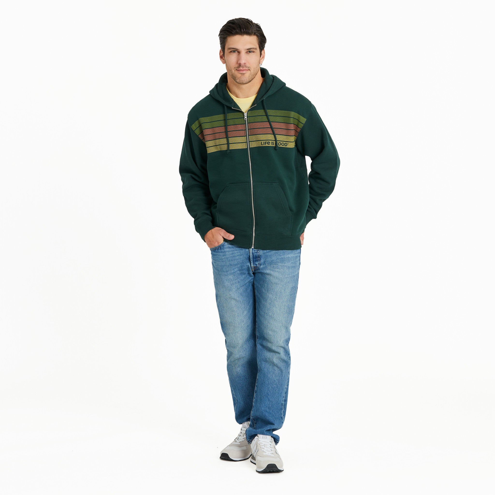 Men's Three Striped Block Good Vibes Fleece Zip Hoodie | Shop Life