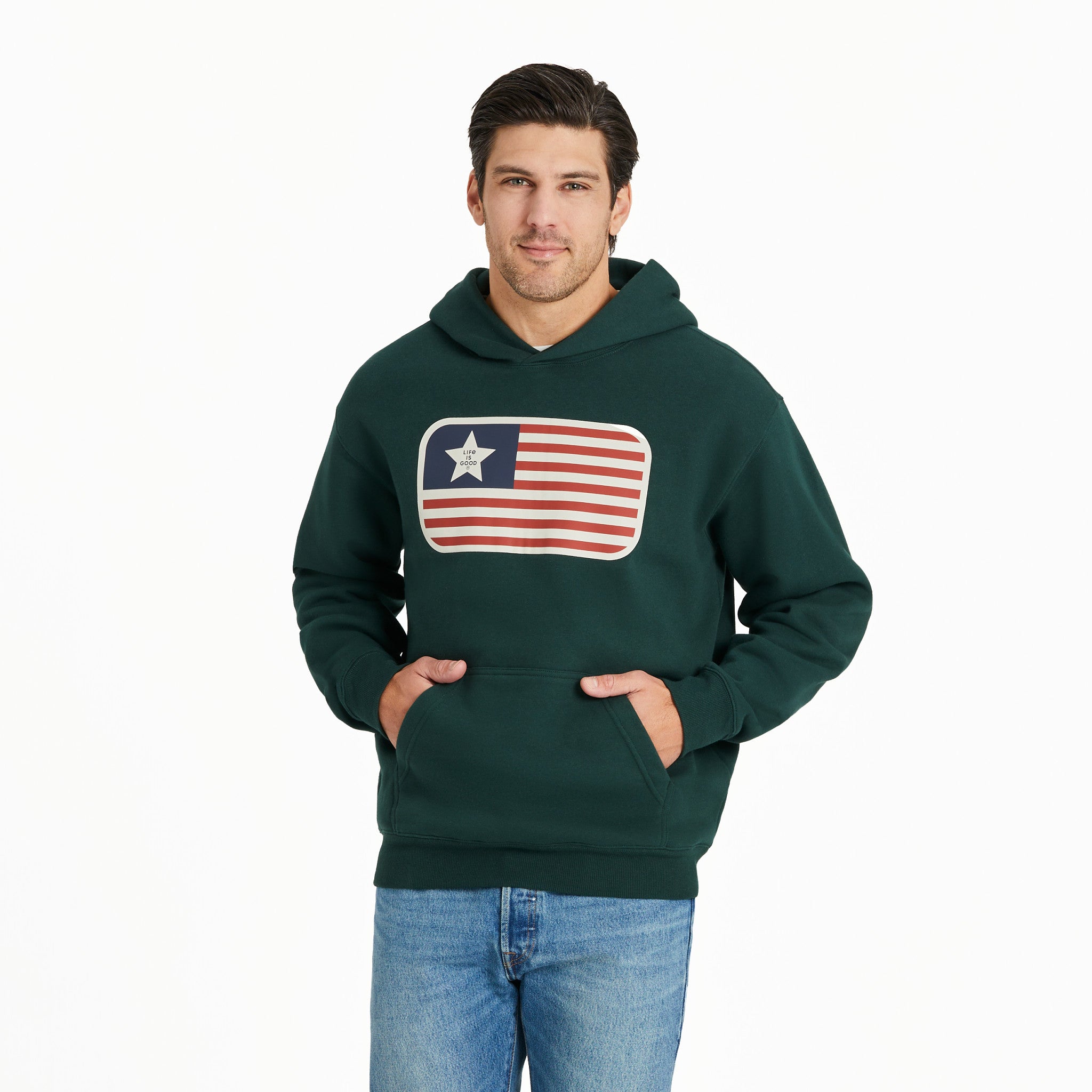 Men's One Star Flag Good Vibes Fleece Hoodie | Shop Life is Good