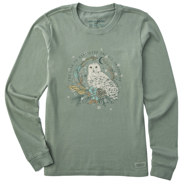 Women's Key to Happiness Snowy Owl Long Sleeve Crusher Tee | Shop