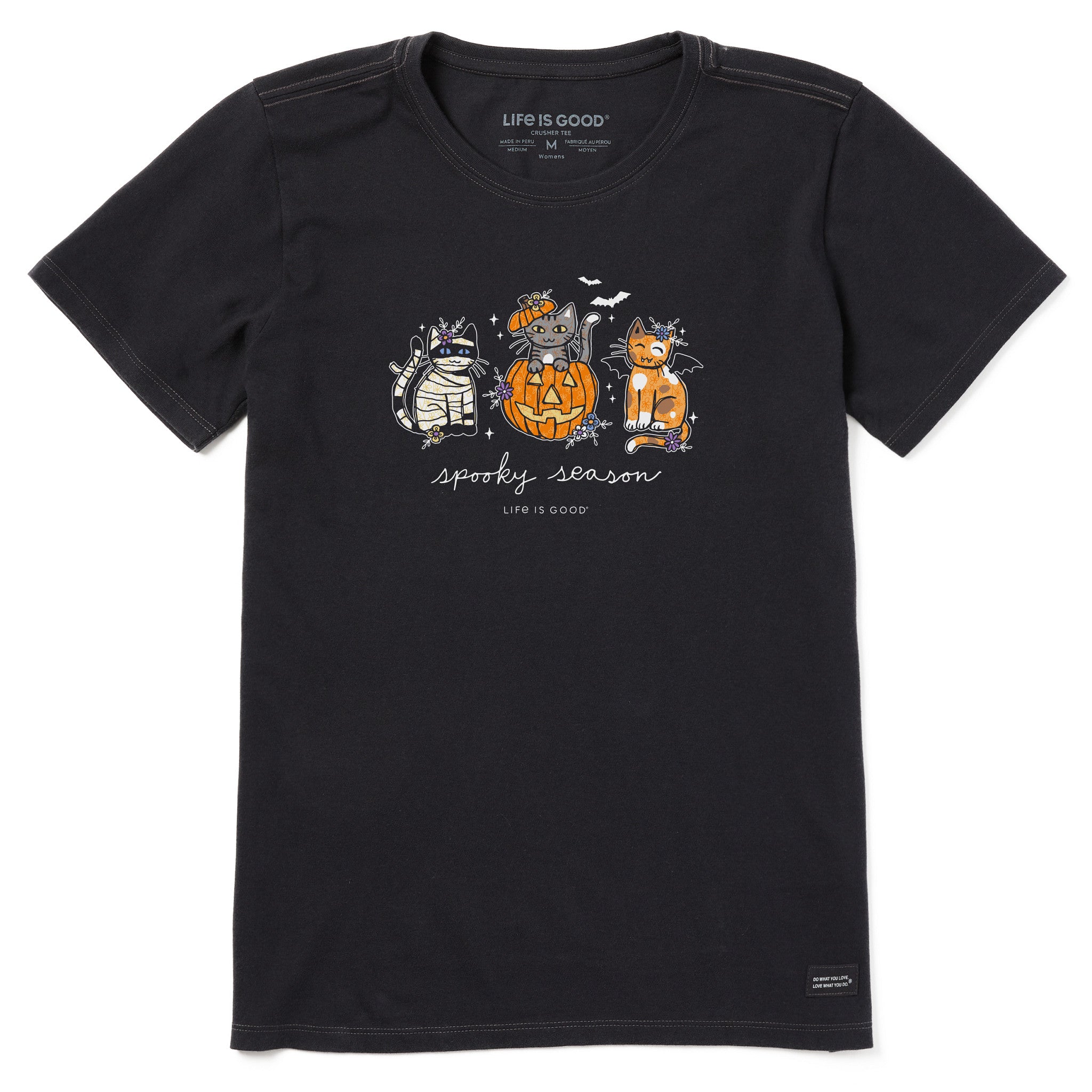 トップス SLINKY CATS T-SHIRT Women's Spooky Season Cats Short Sleeve Crusher Tee | Shop Life is