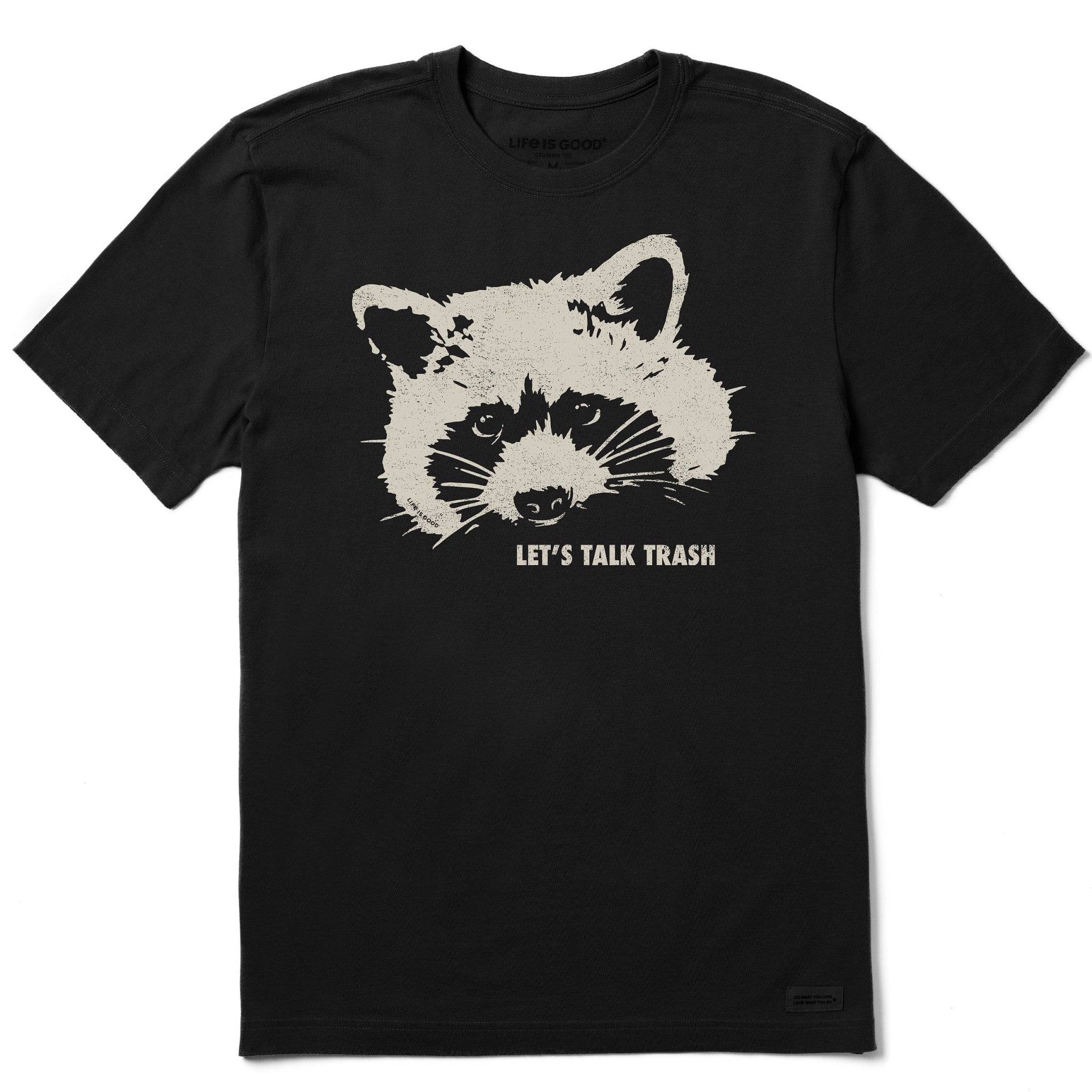 Life is Good Men's Raccoon Short Sleeve T-Shirt Crusher-Lite in Faded Black | Size XL
