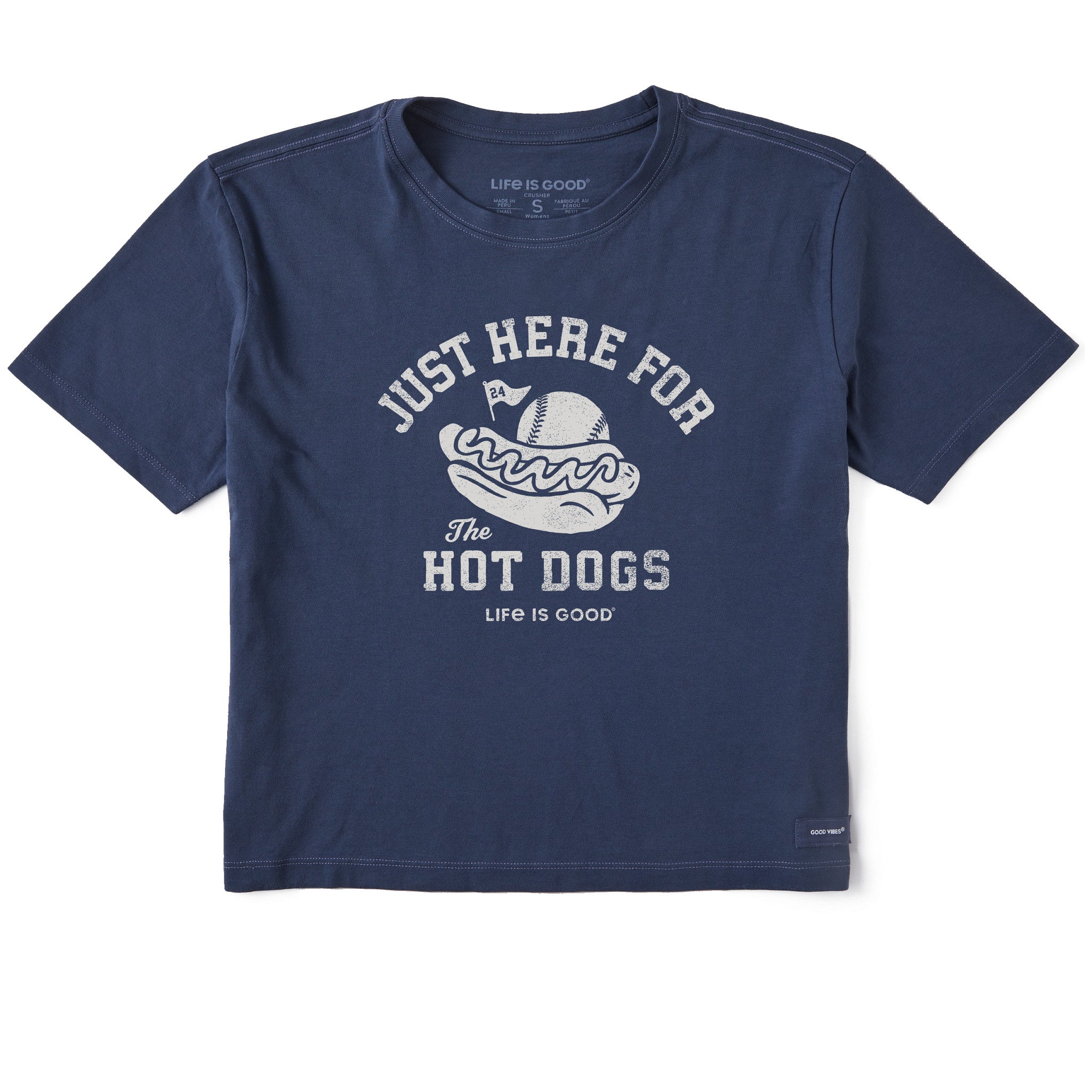 life is good Women's Here for the Hot Dogs Baseball Short Sleeve Crusher Boxy Tee