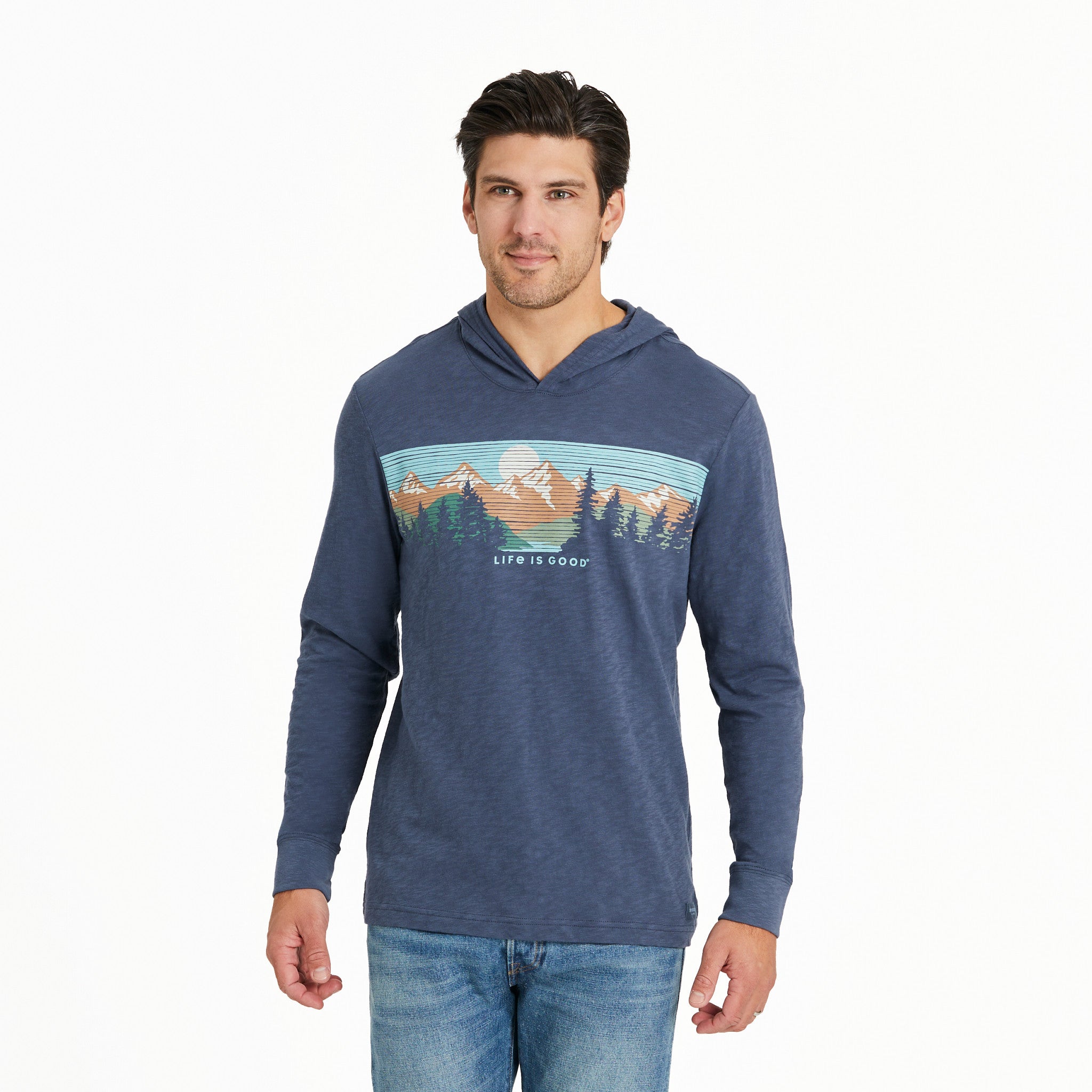 Product image for "Men's Landscape Mountain Scene Long Sleeve Slub Hoodie" ||139379_1