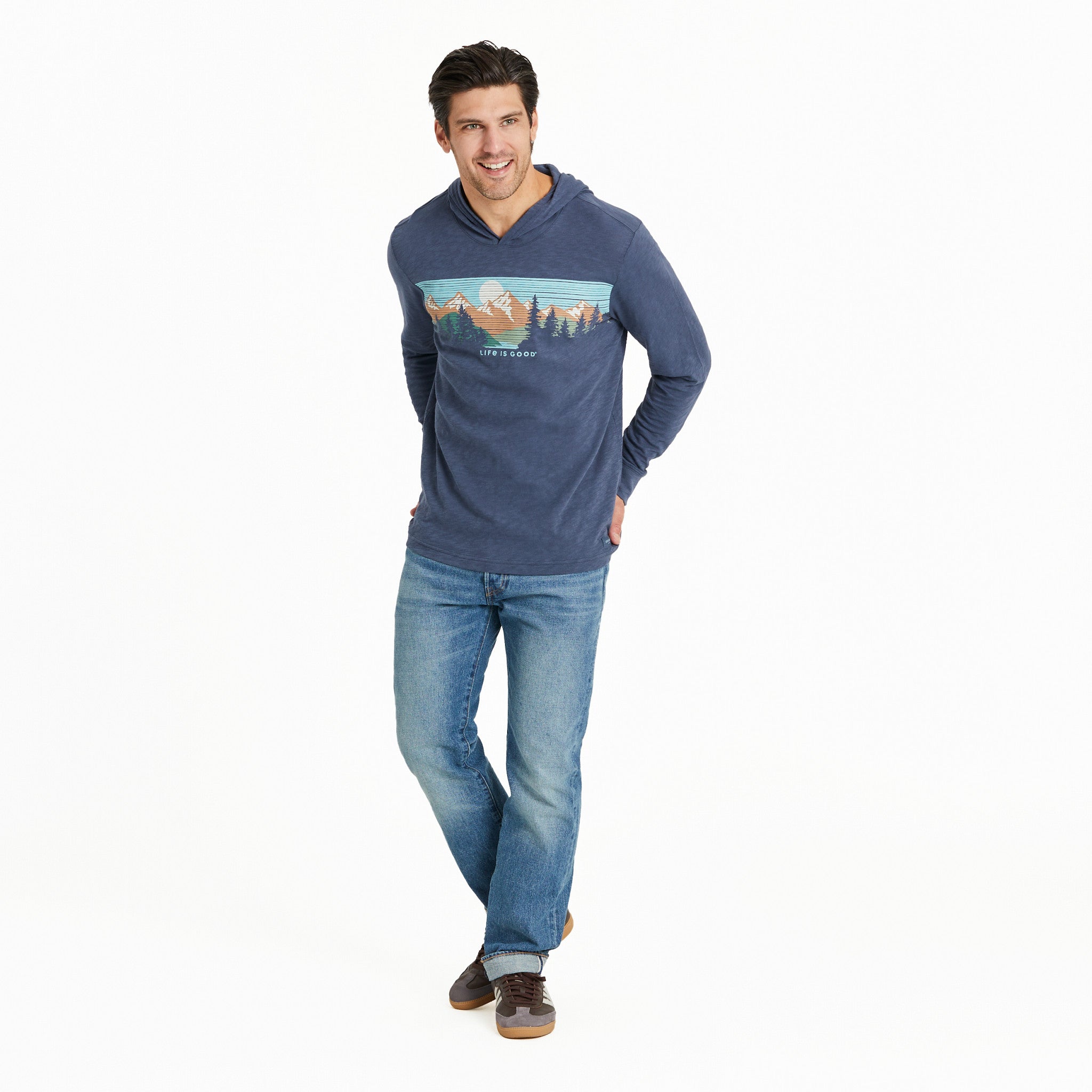 Product image for "Men's Landscape Mountain Scene Long Sleeve Slub Hoodie" ||139379_5