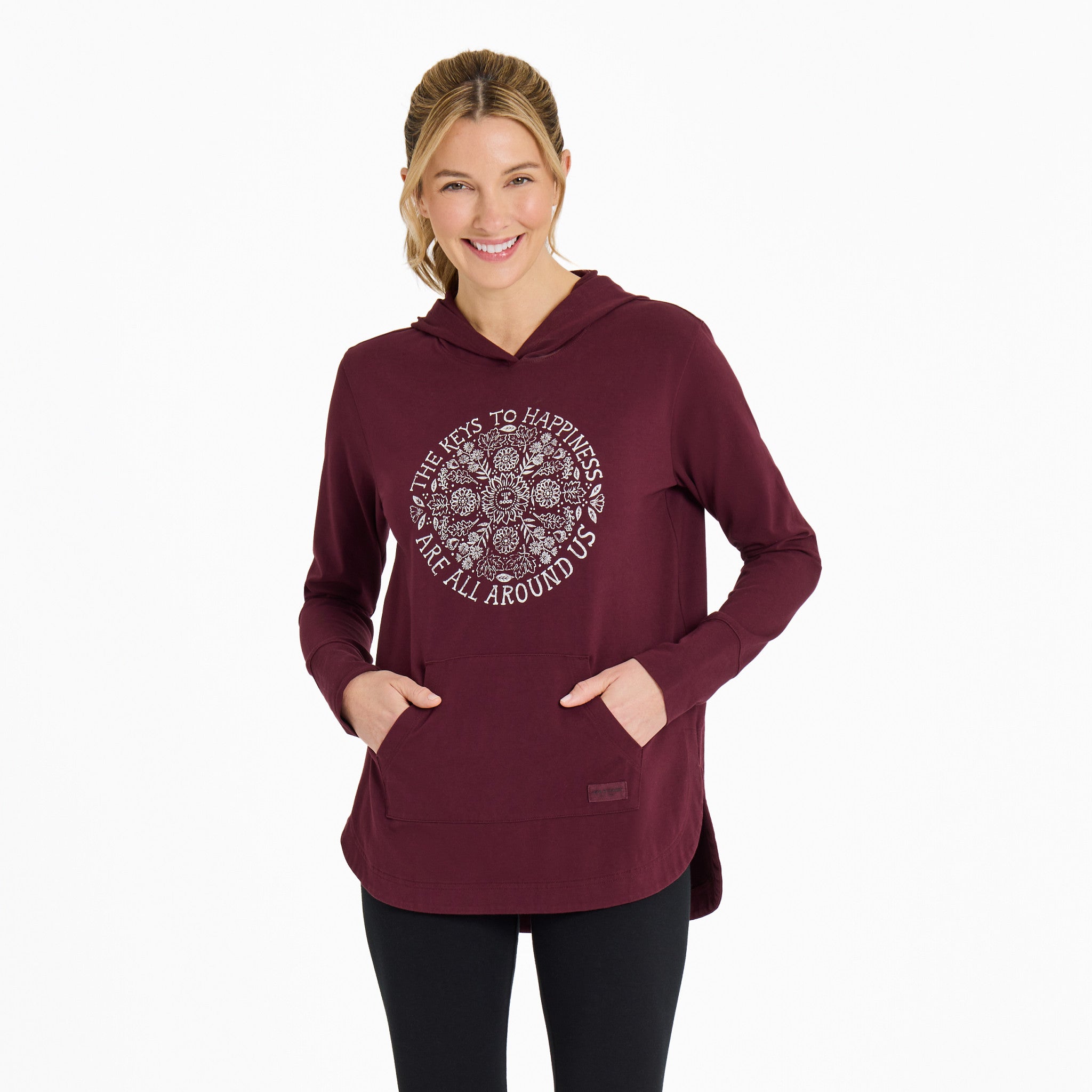 (取寄) ライフイズグッド レディース ムーン フラワー クラッシャー-フレックス チュニック Life is Good women Moon Flower Crusher-Flex Tunic Smoky Blue Women's Keys to Happiness Flowers Crusher-FLEX Hoodie Tunic