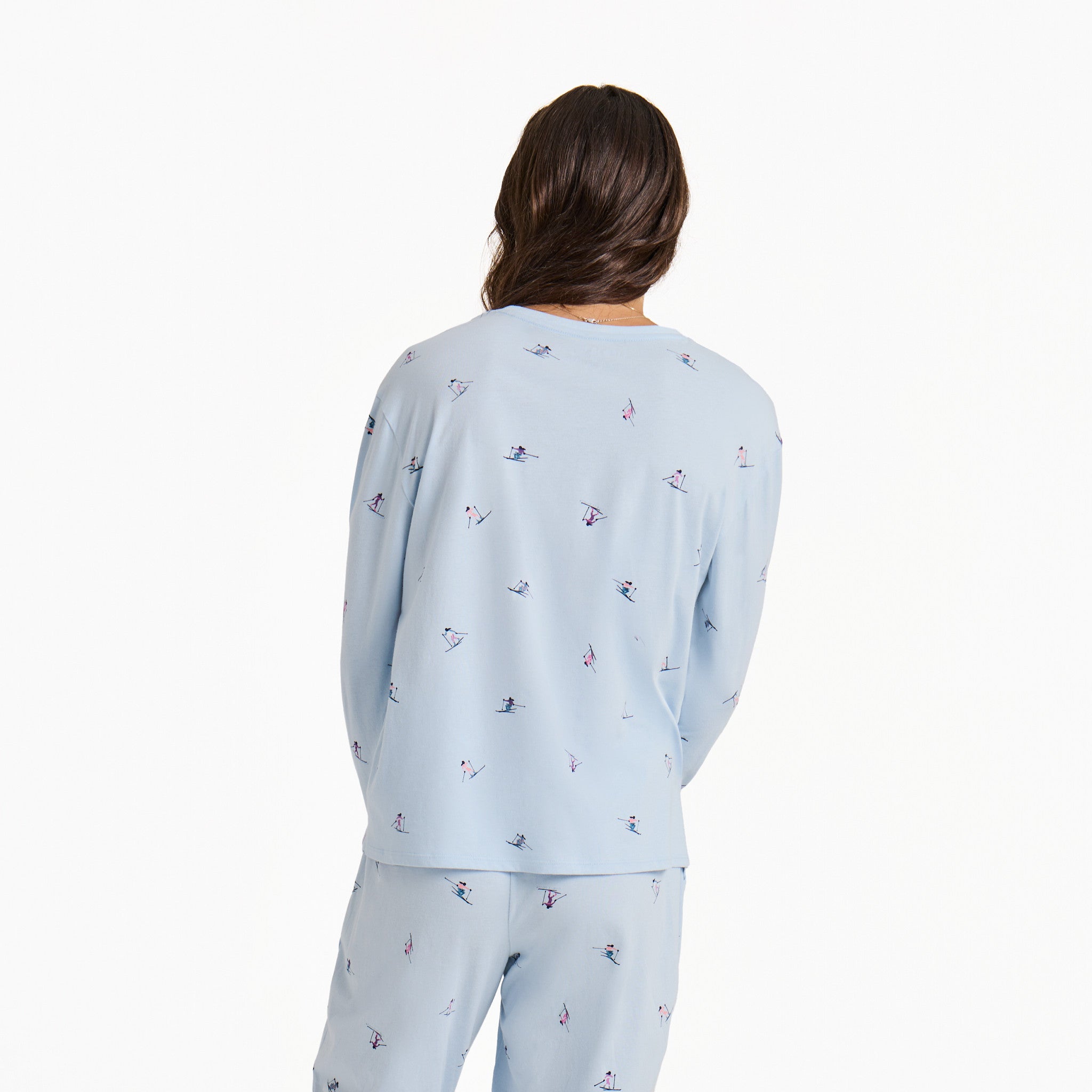 Women's Ski Ya Later Pattern Long Sleeve Snuggle Up Sleep Tee