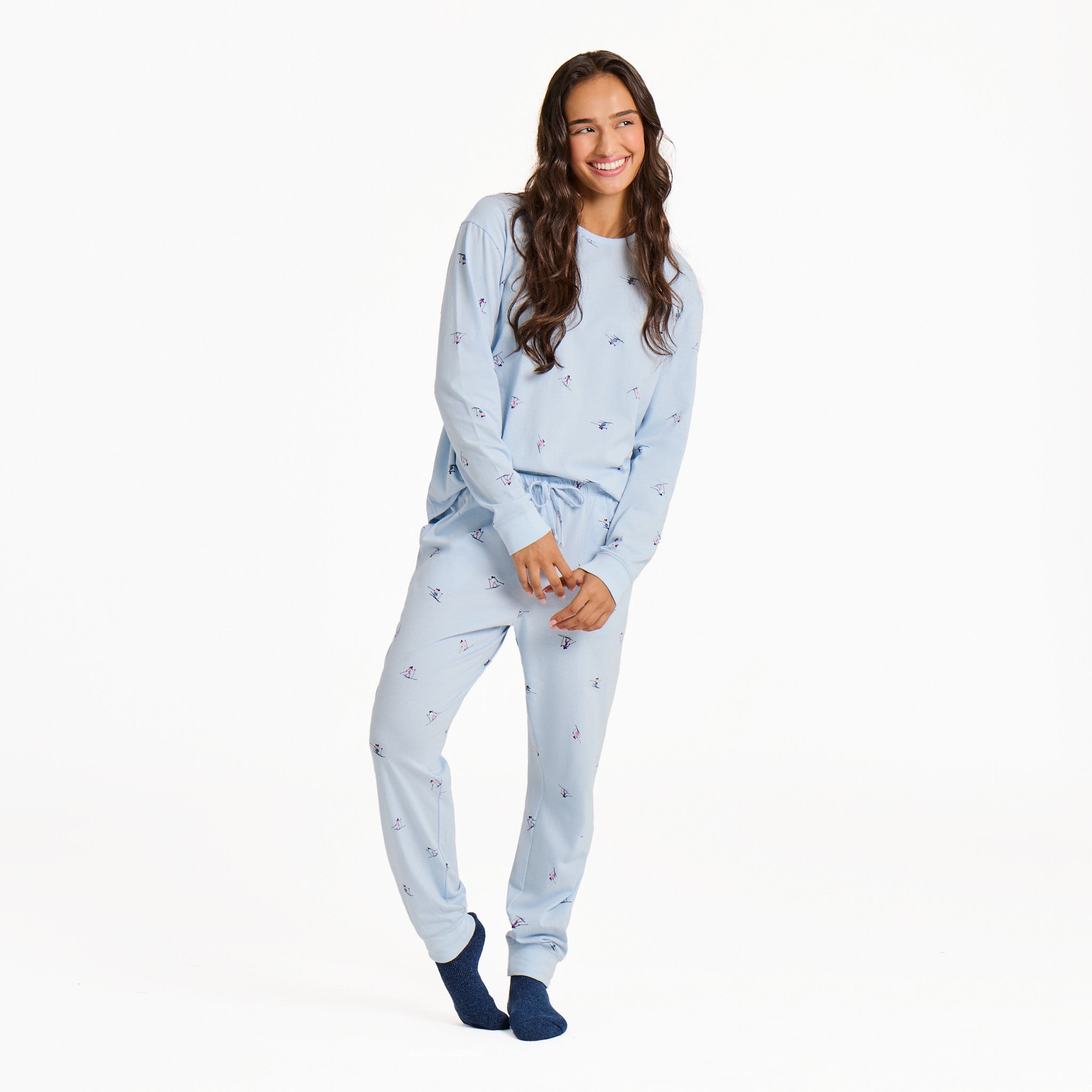 Women's Ski Ya Later Pattern Long Sleeve Snuggle Up Sleep Tee