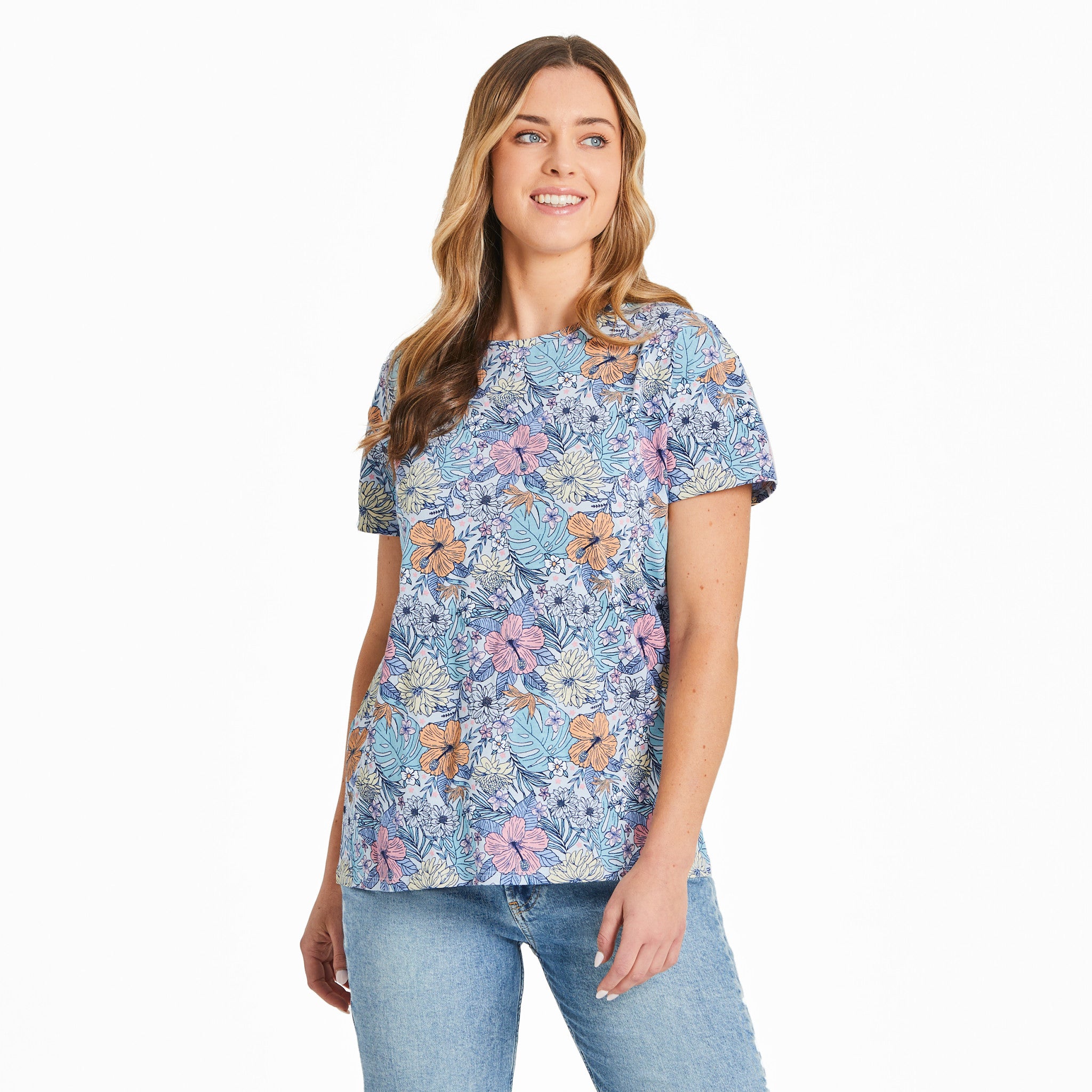 Life Is Good Crusher Tee Donna – Maglietta In Cotone Con Stampa Acquerello Margherite E Alberi, Girocollo - 2