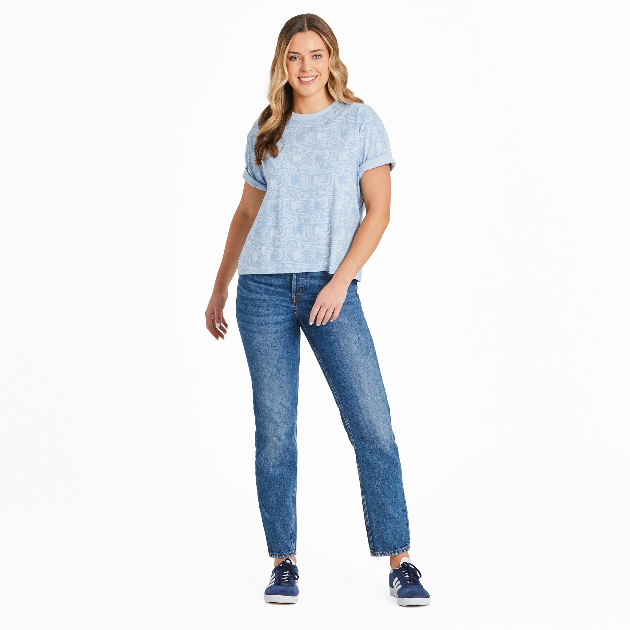 Women's Day In Paradise Pattern Short Sleeve Crusher Boxy