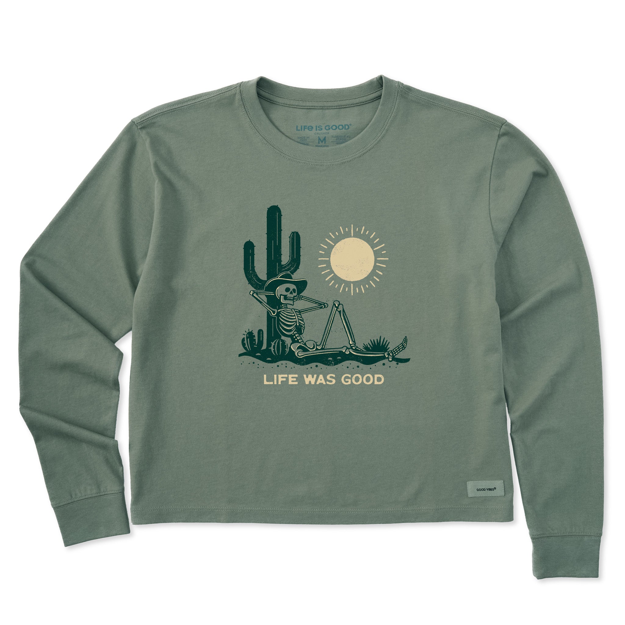 Women's Life was Good Cowboy Skull Long Sleeve Crusher Boxy Tee