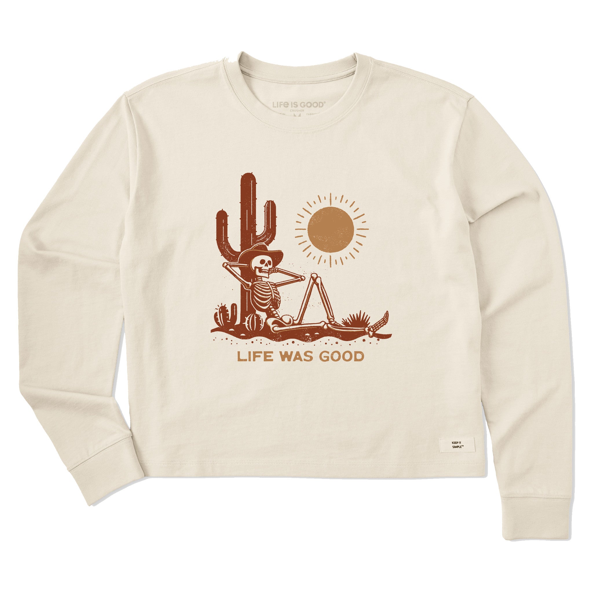 Women's Life was Good Cowboy Skull Long Sleeve Crusher Boxy Tee