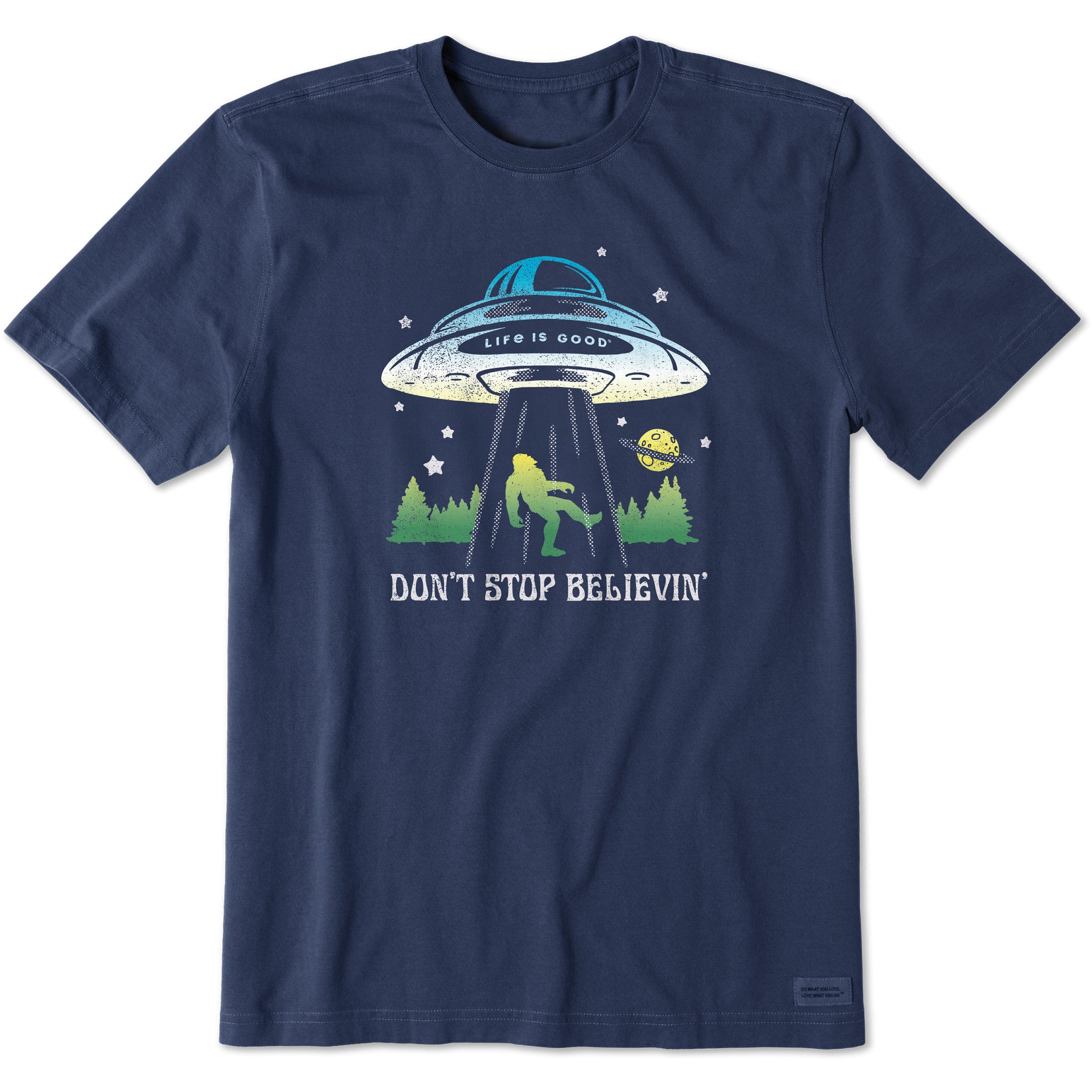 Men's Don't Stop Believin' Bigfoot Abduction Short Sleeve Crusher