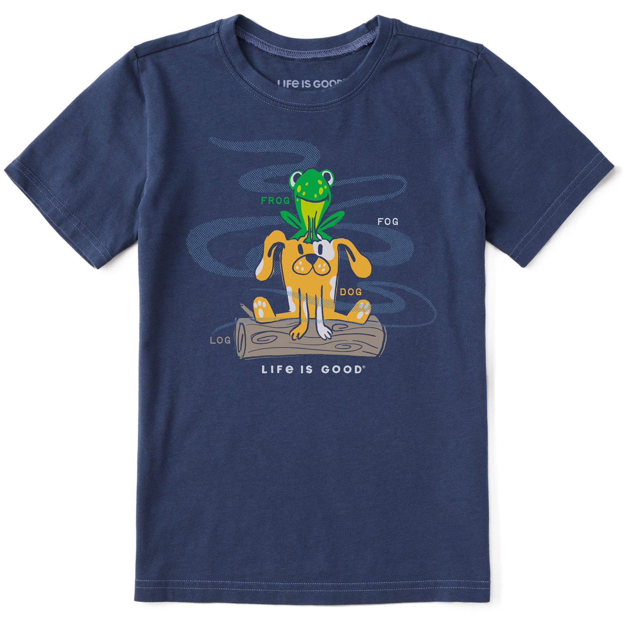Kids Dog and Frog on Log in the Fog Short Sleeve Crusher Tee
