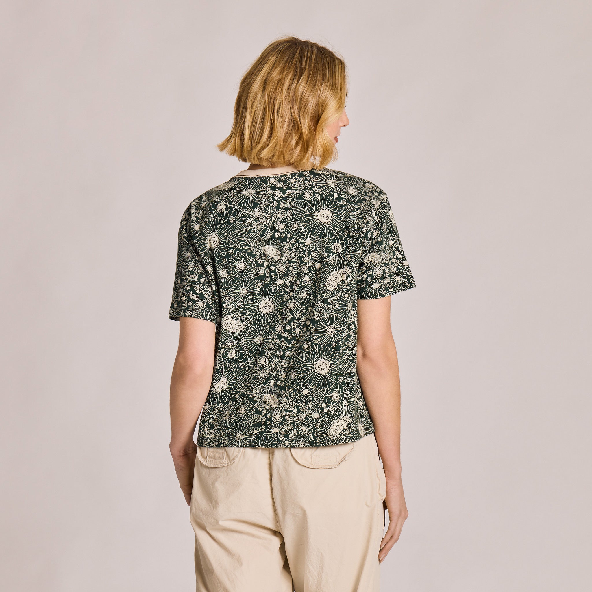 Women's Sunshine Floral Pattern Short Sleeve Crusher Boxy Tee