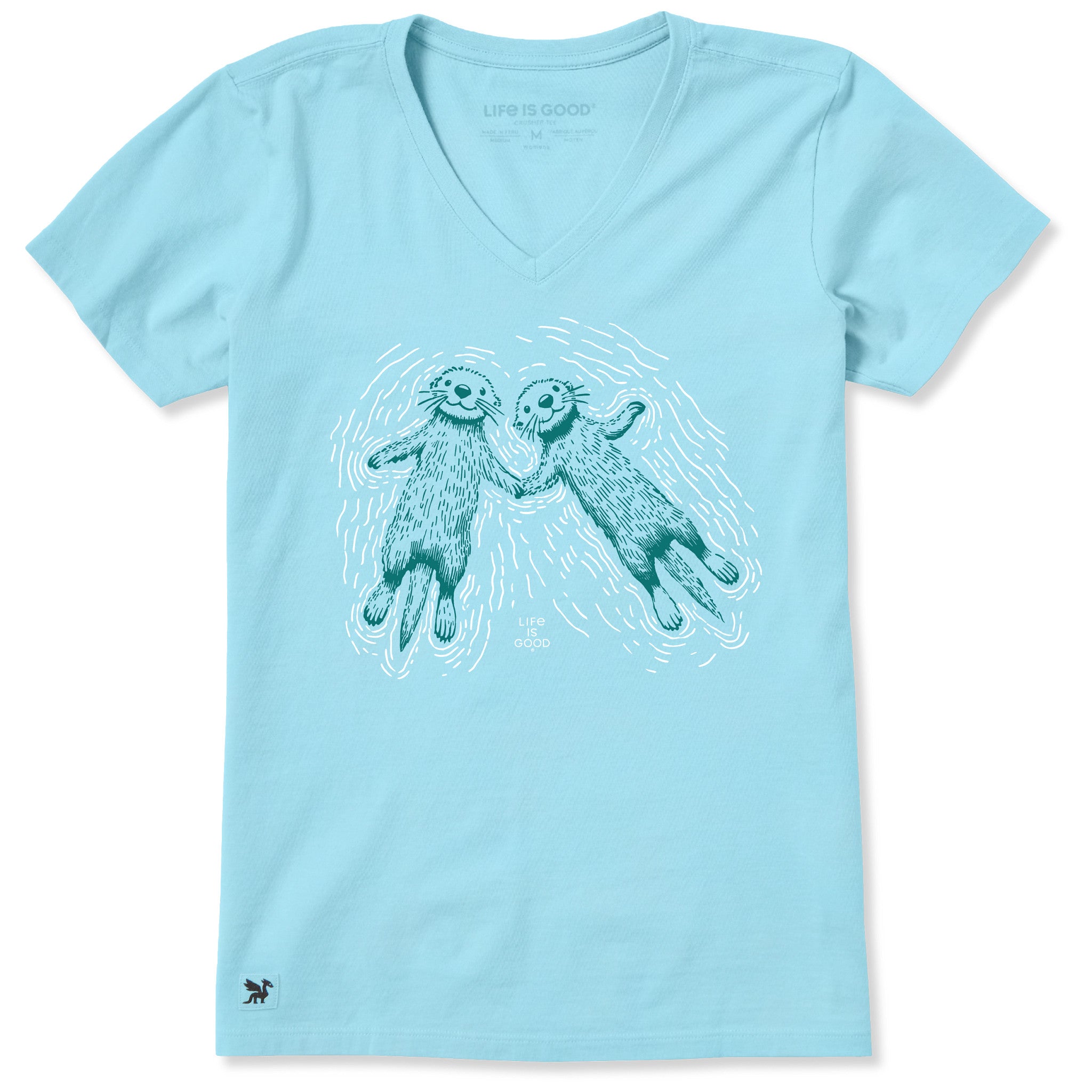 Women's Two Sea Otters Holding Hands Short Sleeve Crusher Vee