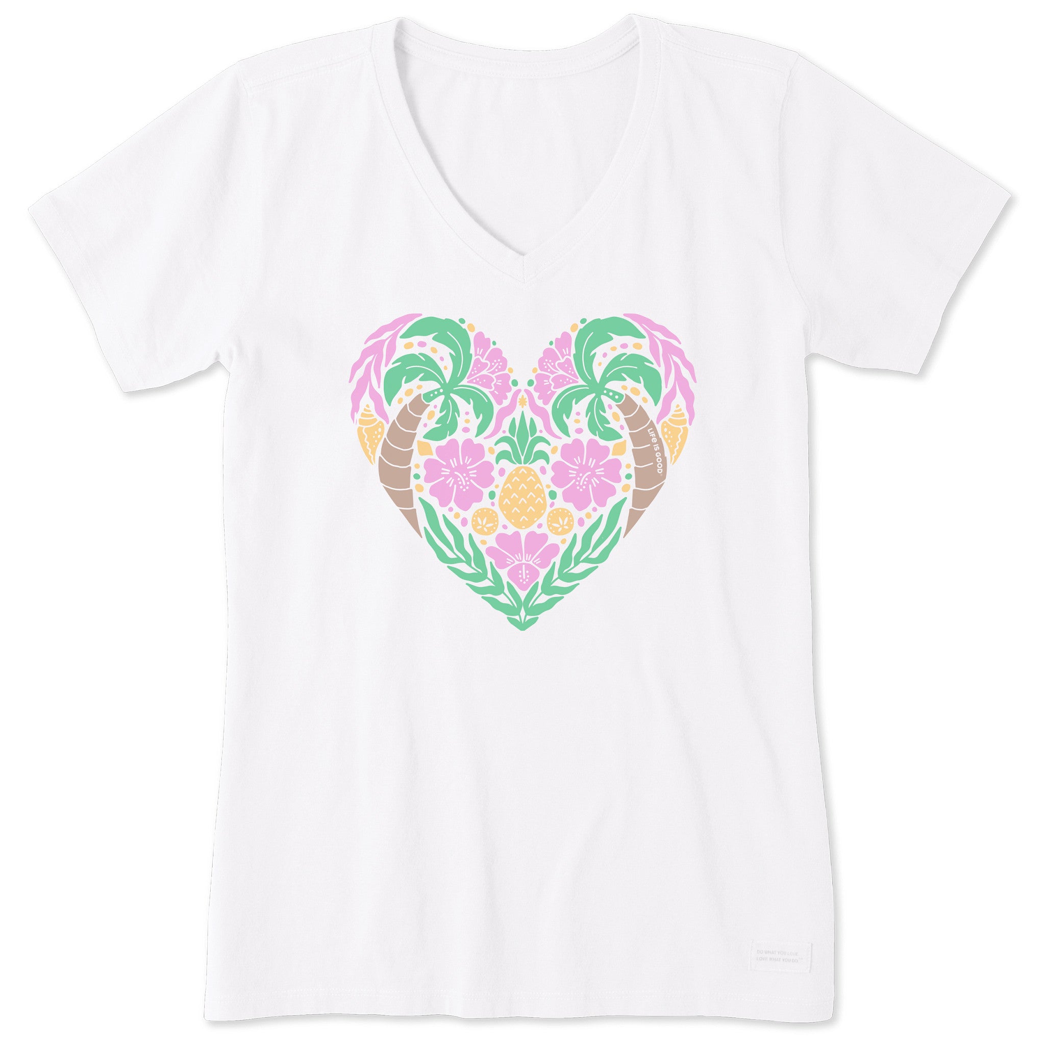 (取寄) ライフイズグッド ビーチ デザイン ハート ショート スリーブ ヴィー Life is Good Beach Design Heart Short Sleeve Crusher? Vee Raspberry Pink Women's Beach Design Heart Short Sleeve Crusher Vee | Shop