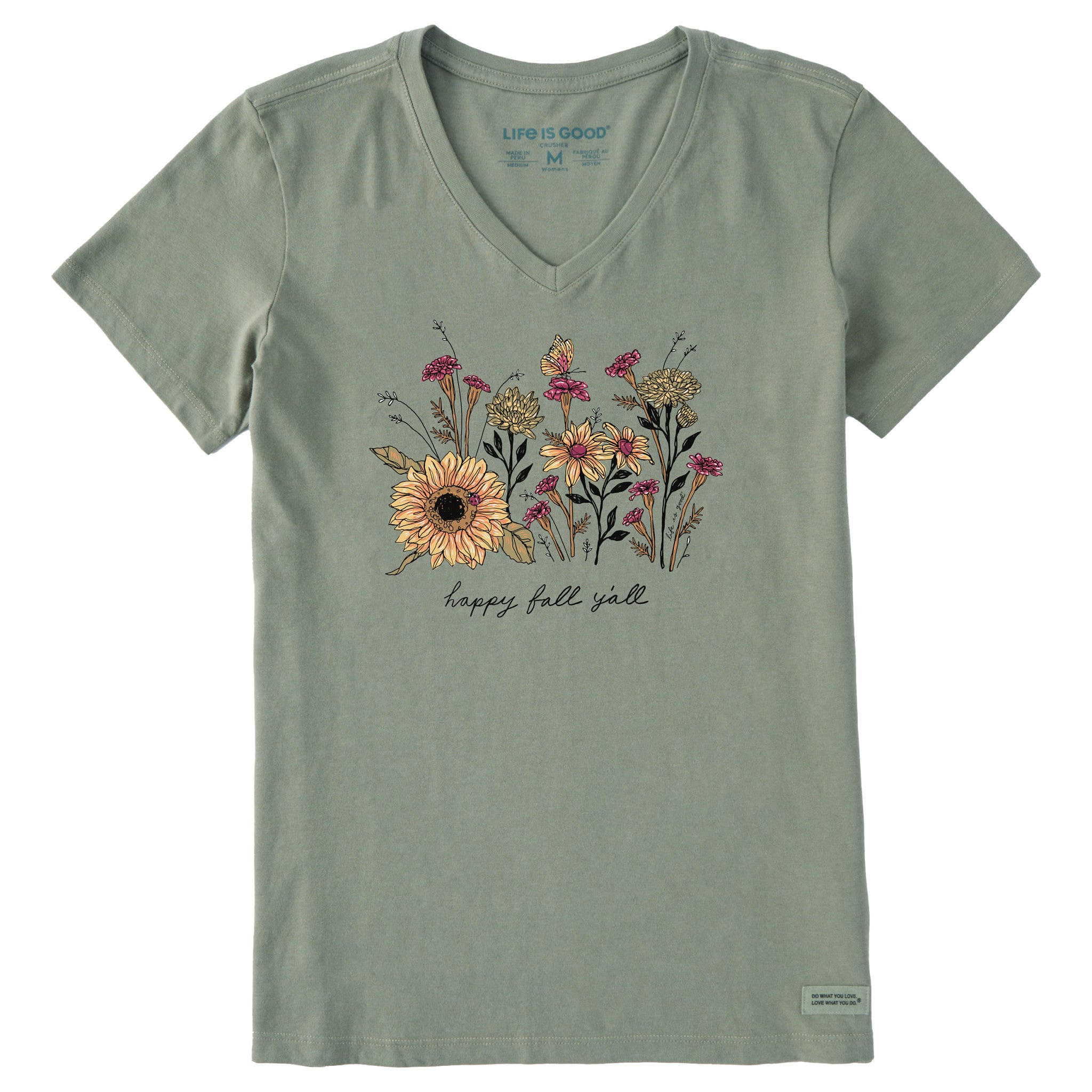 Women's Happy Fall Flowers Short Sleeve Crusher Vee | Shop