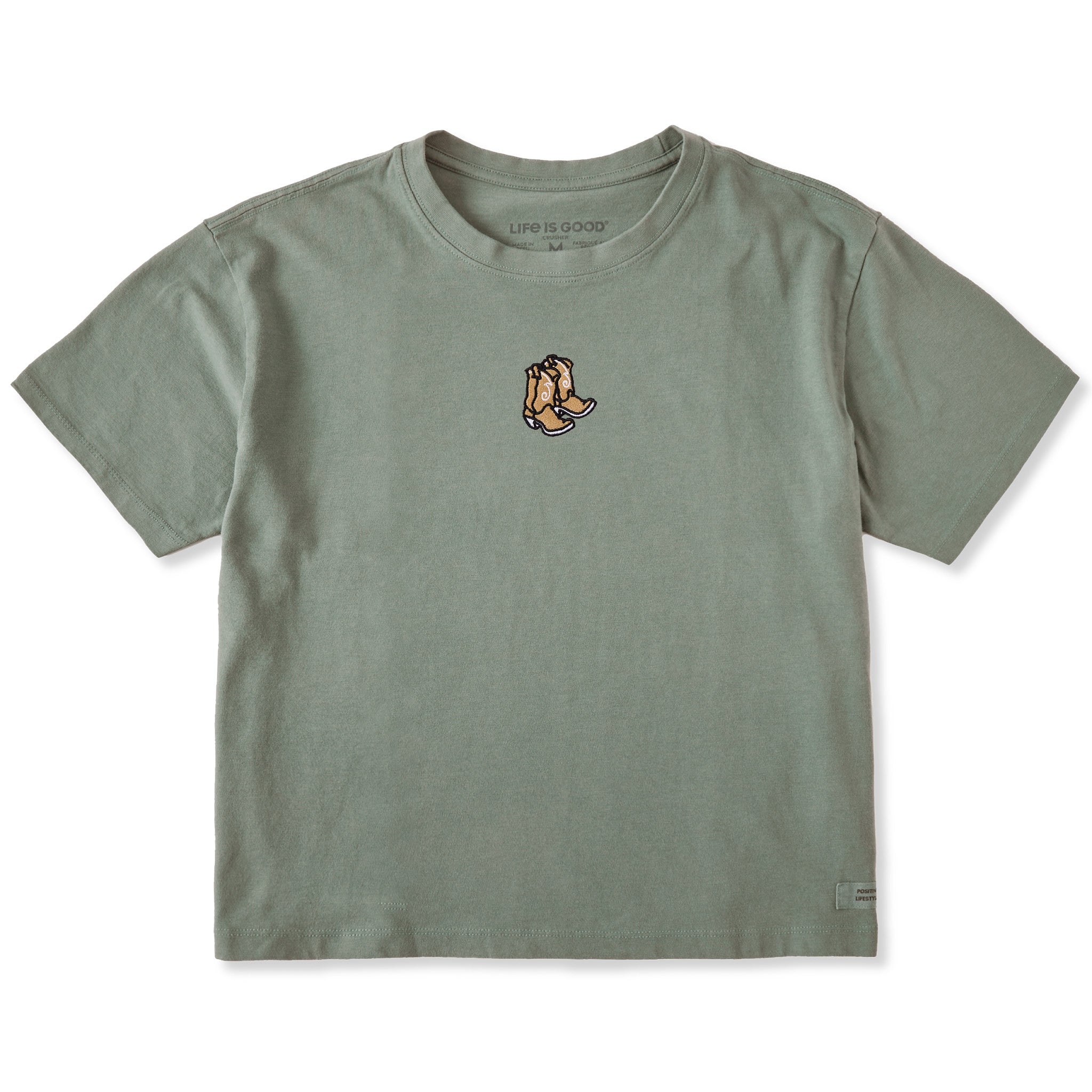Women's Embroidered Cowboy Boots Short Sleeve Crusher Boxy Tee