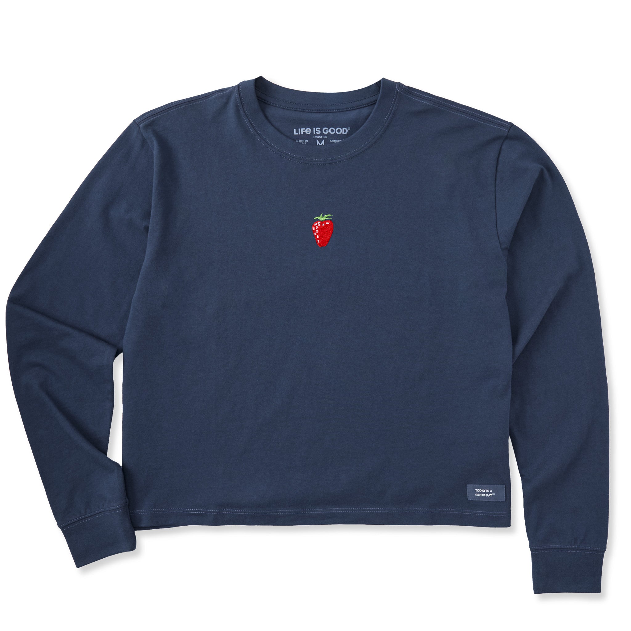 Women's Embroidered Strawberry Long Sleeve Crusher Boxy Tee | Shop