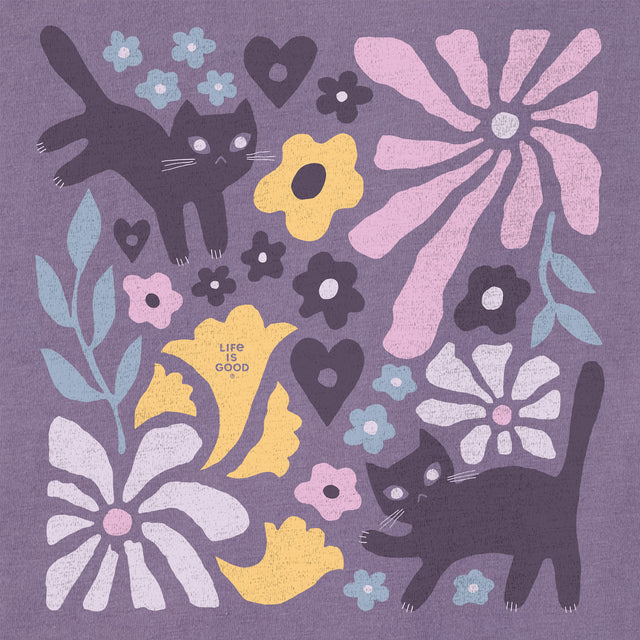 Product image for "Women's Cats in Flower Field Short Sleeve Crusher Boxy Tee" ||160408_2