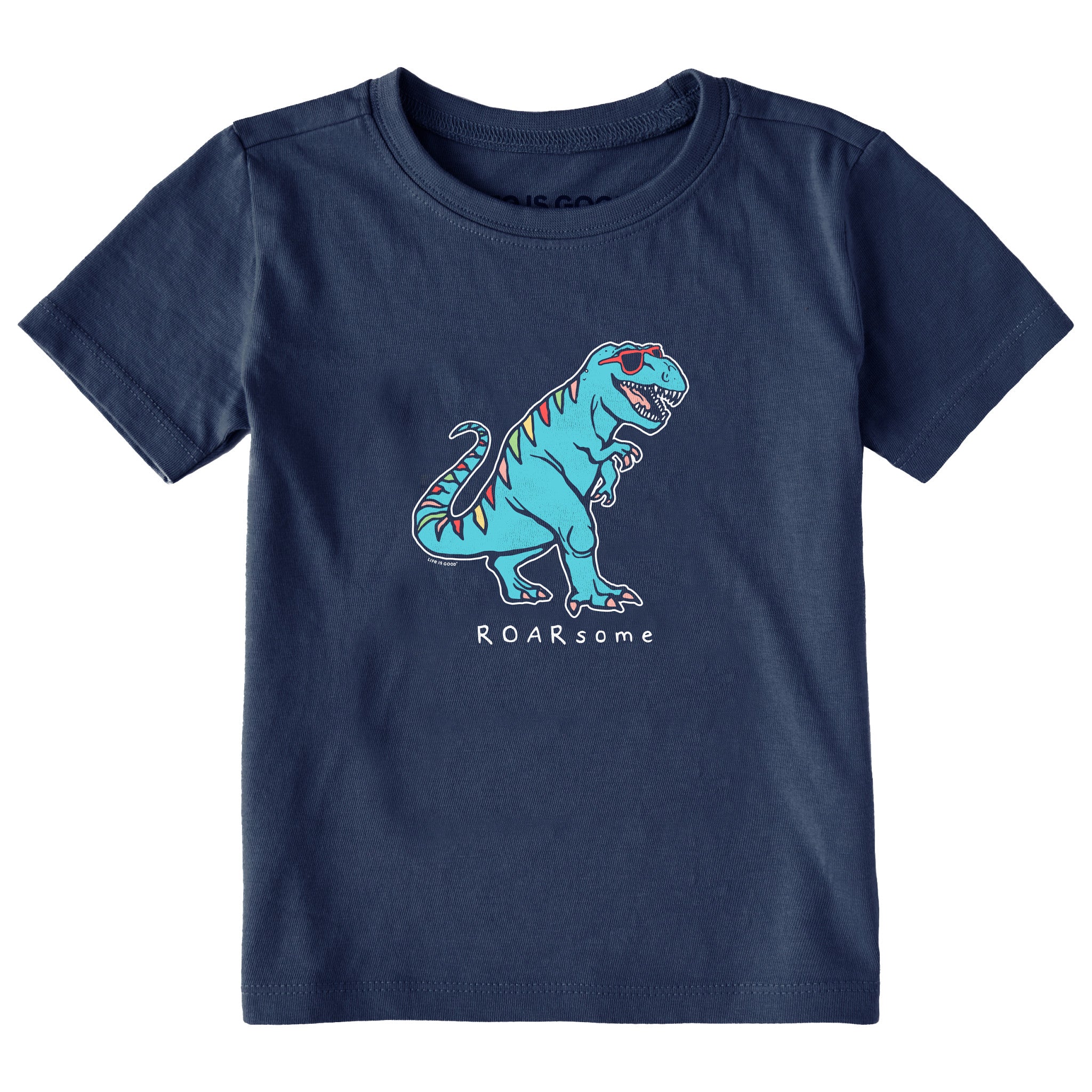 Life is Good Toddler Rad Roarsome Dino Short Sleeve Crusher T-Shirt in Darkest Blue | Size 3T