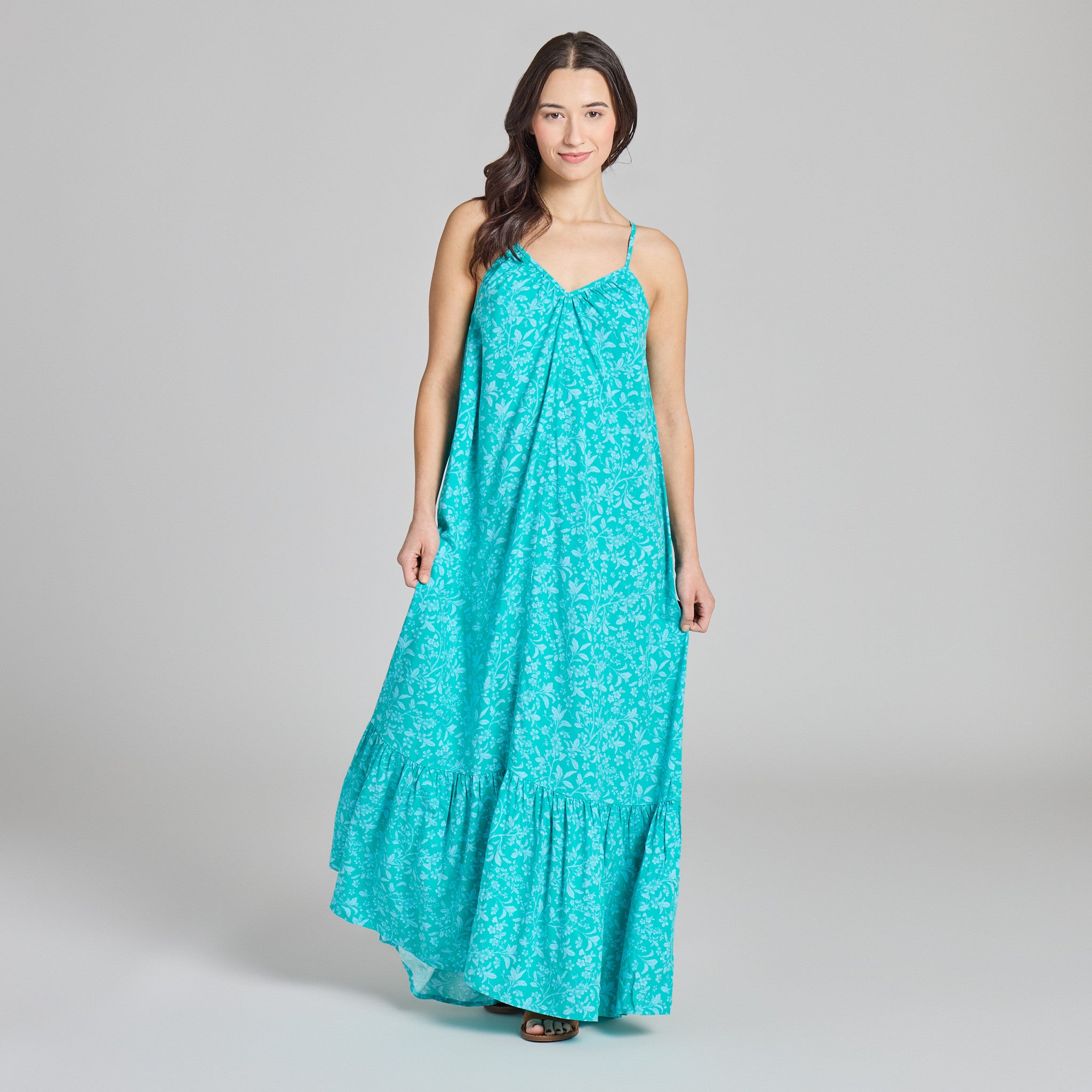 breezy maxi dress Life is Good Women's Cherry Blossom Pattern The Breezy Maxi Dress Assortment Dresses in Turquoise Green | Size Medium