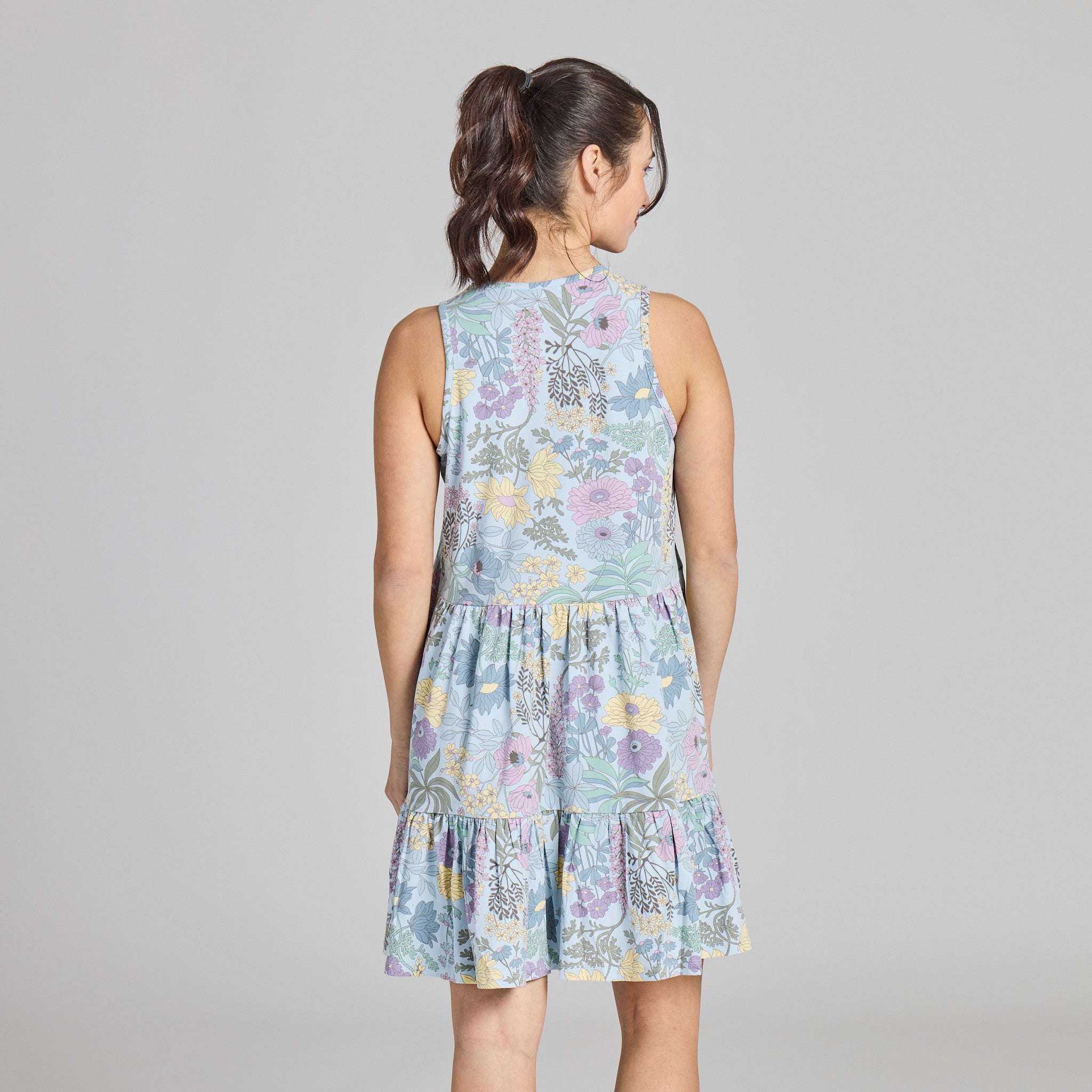 Life is Good Women's Botanical Garden Pattern Tiered Tank Dress Assortment Dresses in Glacier Blue | Size XS