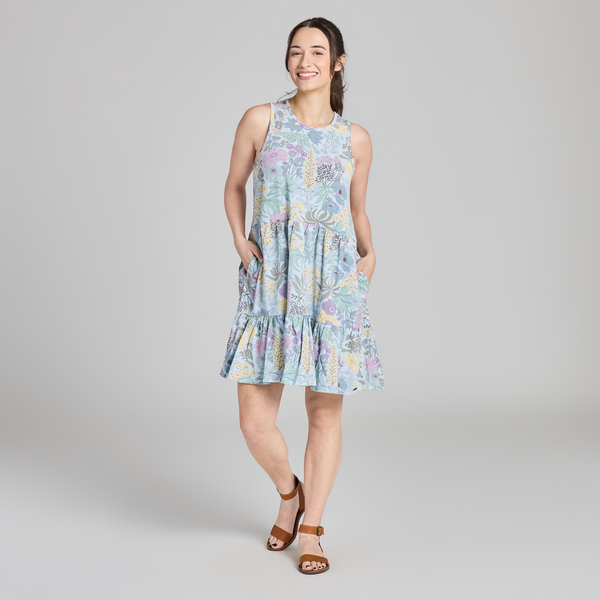 tiered tank dress Life is Good Women's Island Hut Pattern Assortment Dresses in Slate Blue | Size XL perfect for everything from weekend brunches to sunset strolls Hazel Blues | Lizzy Tiered