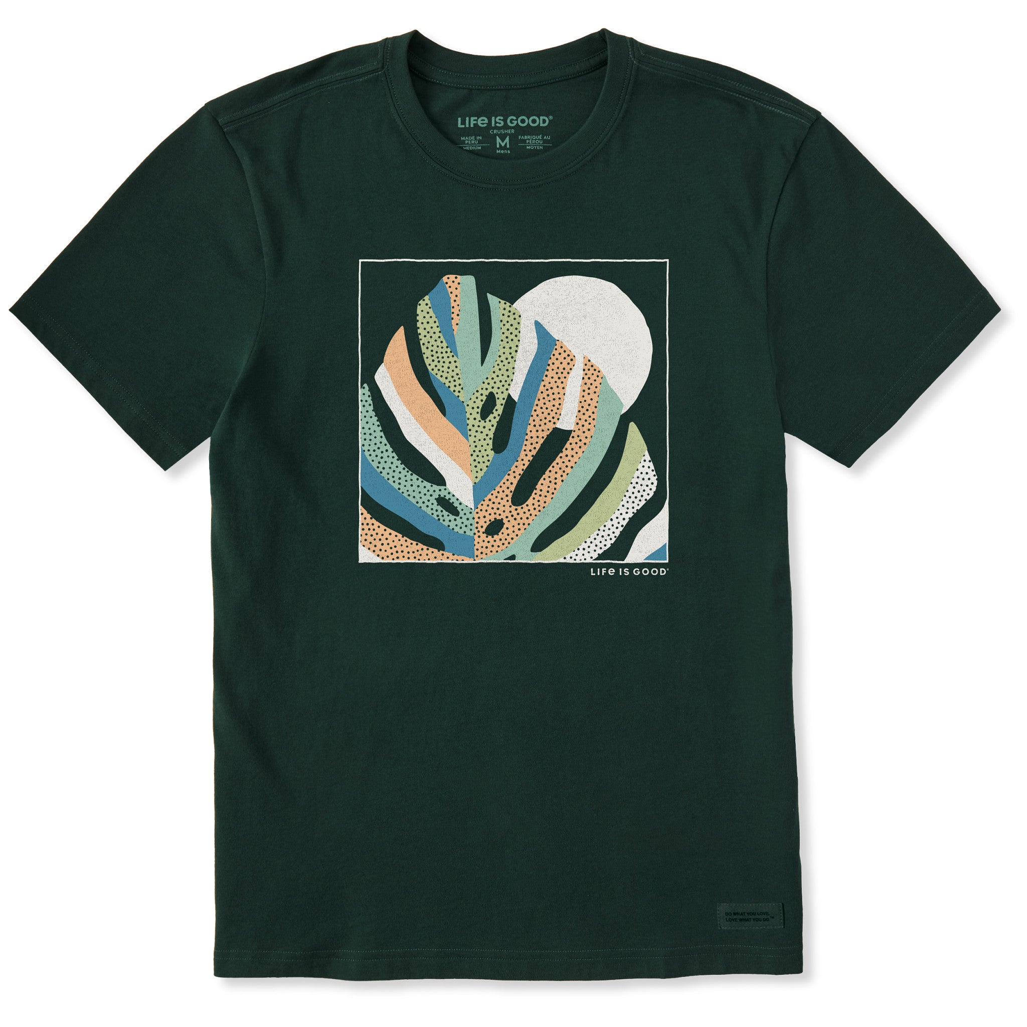 Life is Good Men's Monstera Sunset Short Sleeve Crusher T-Shirt in Treeline Green | Size 3XL