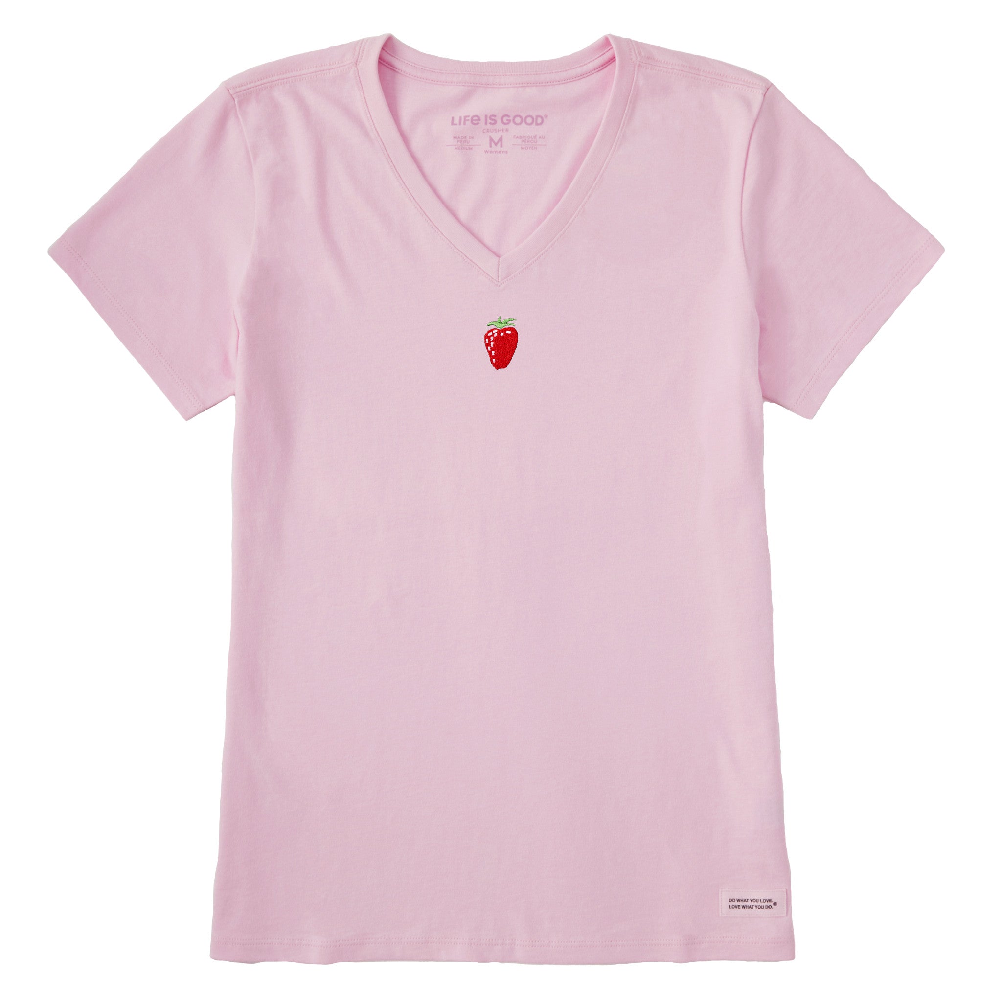 Women's Embroidered Strawberry Short Sleeve Crusher Vee | Shop