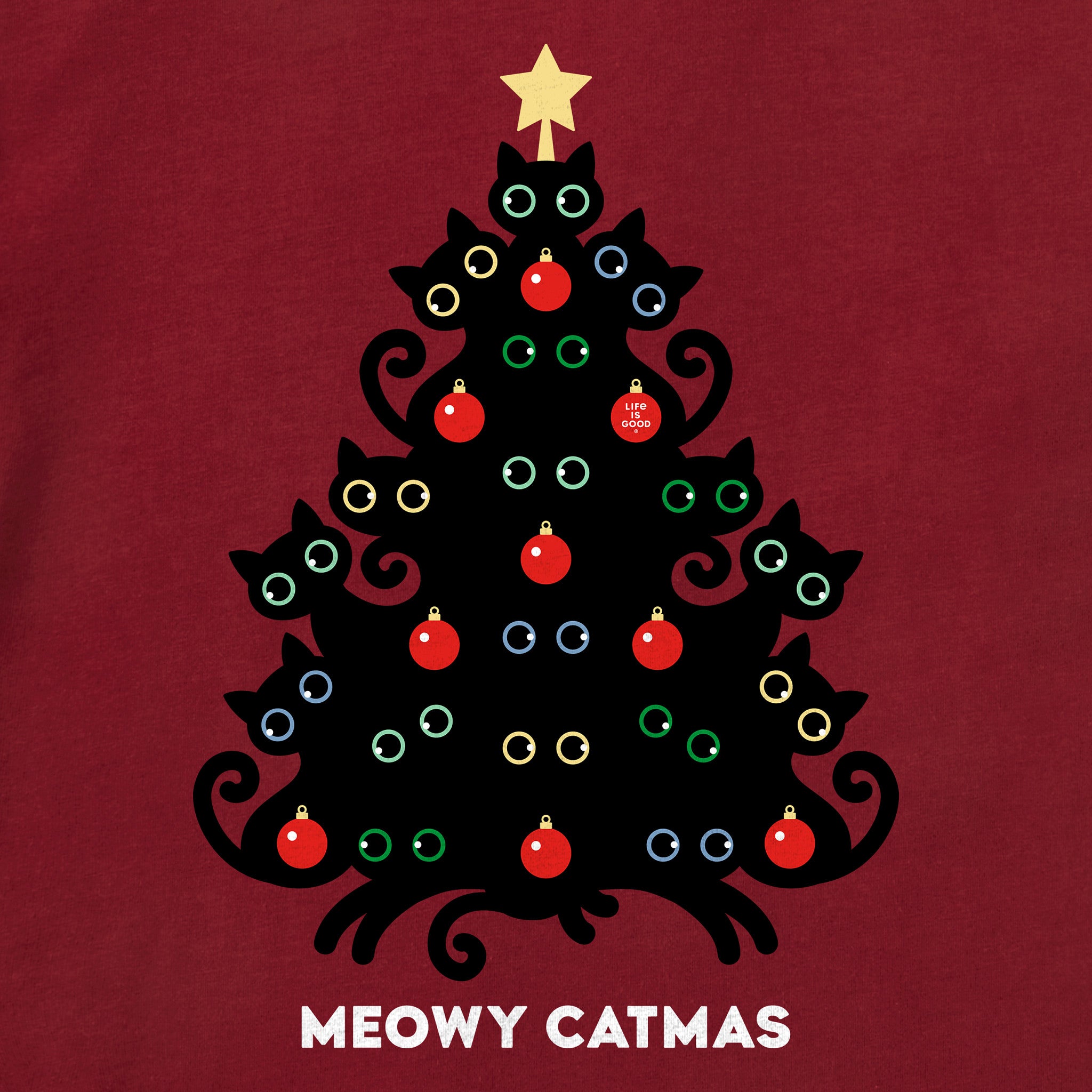 Women's Meowy Catmas Cat Christmas Tree Long Sleeve Crusher Tee