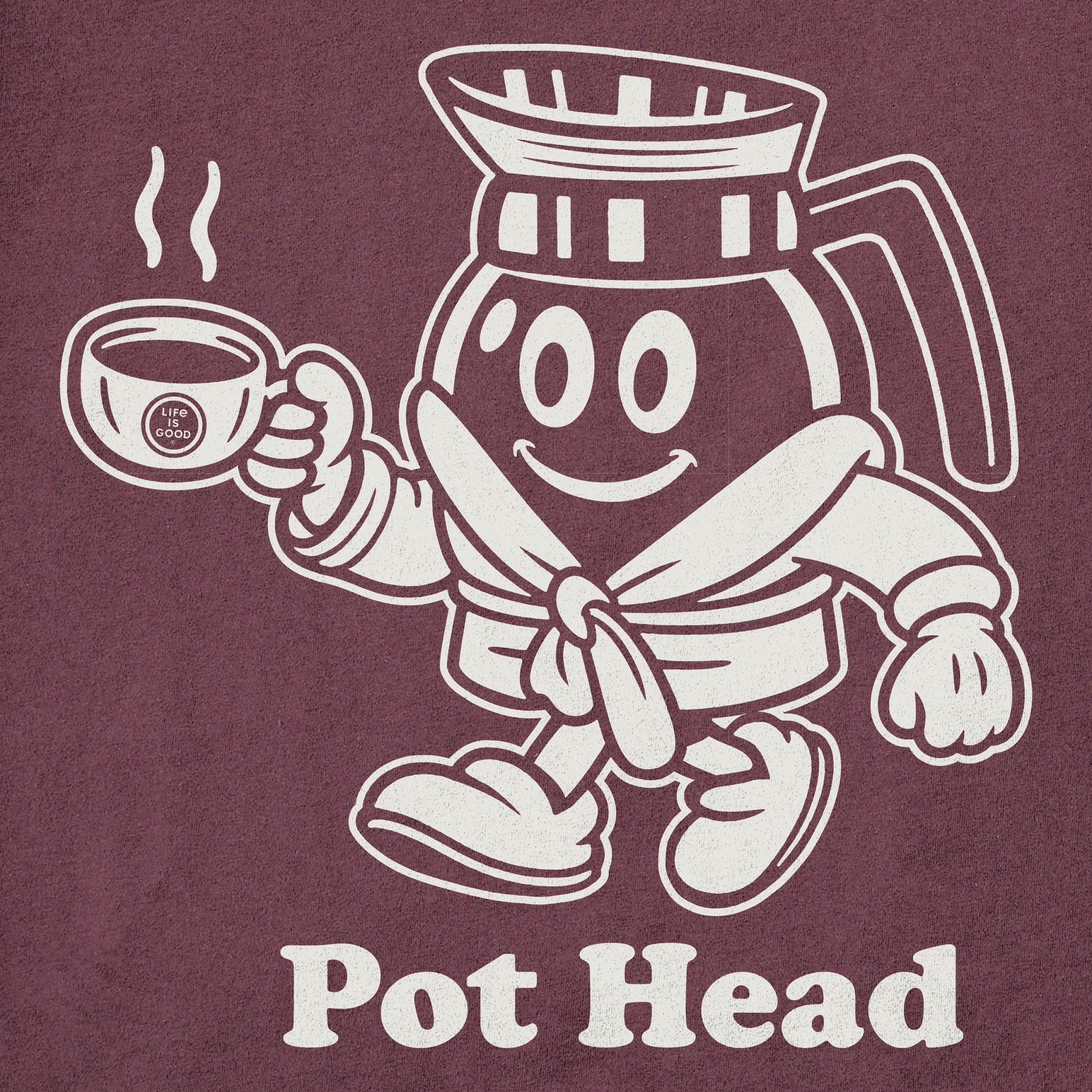 life is good pothead shirt Life is Good Men's Pot Head Mascot Short Sleeve Crusher T-Shirt in Mahogany Brown | Size Medium