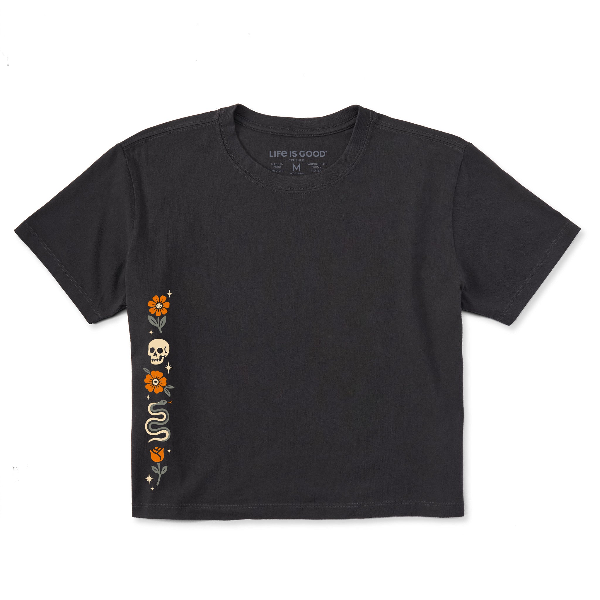 life is good Women's Skull u0026 Snake Flowers Short Sleeve